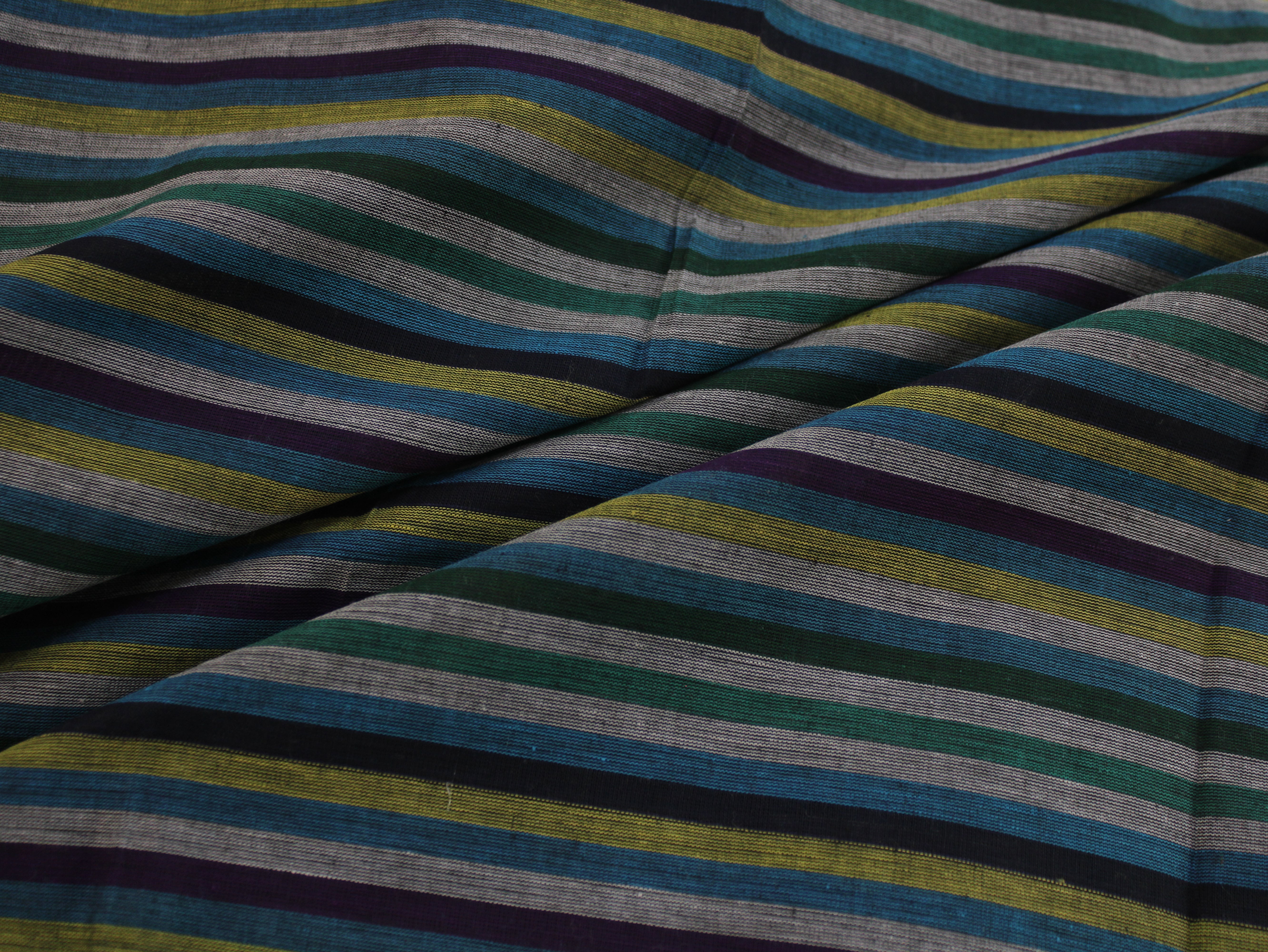 Pure Cotton Yarn-Dyed Handloom Multicolour Stripe Fabric — Midnight Oasis