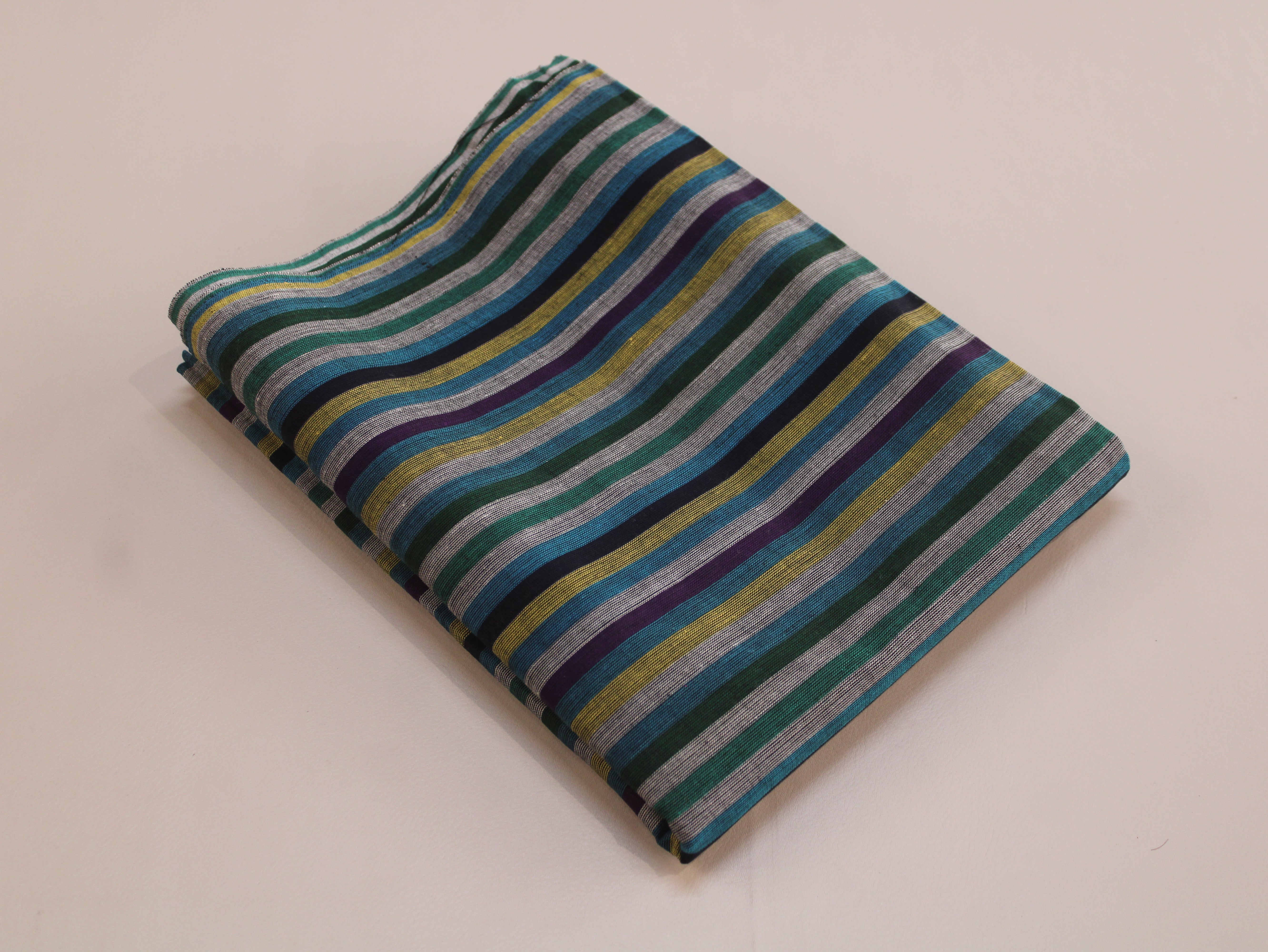 Pure Cotton Yarn-Dyed Handloom Multicolour Stripe Fabric — Midnight Oasis