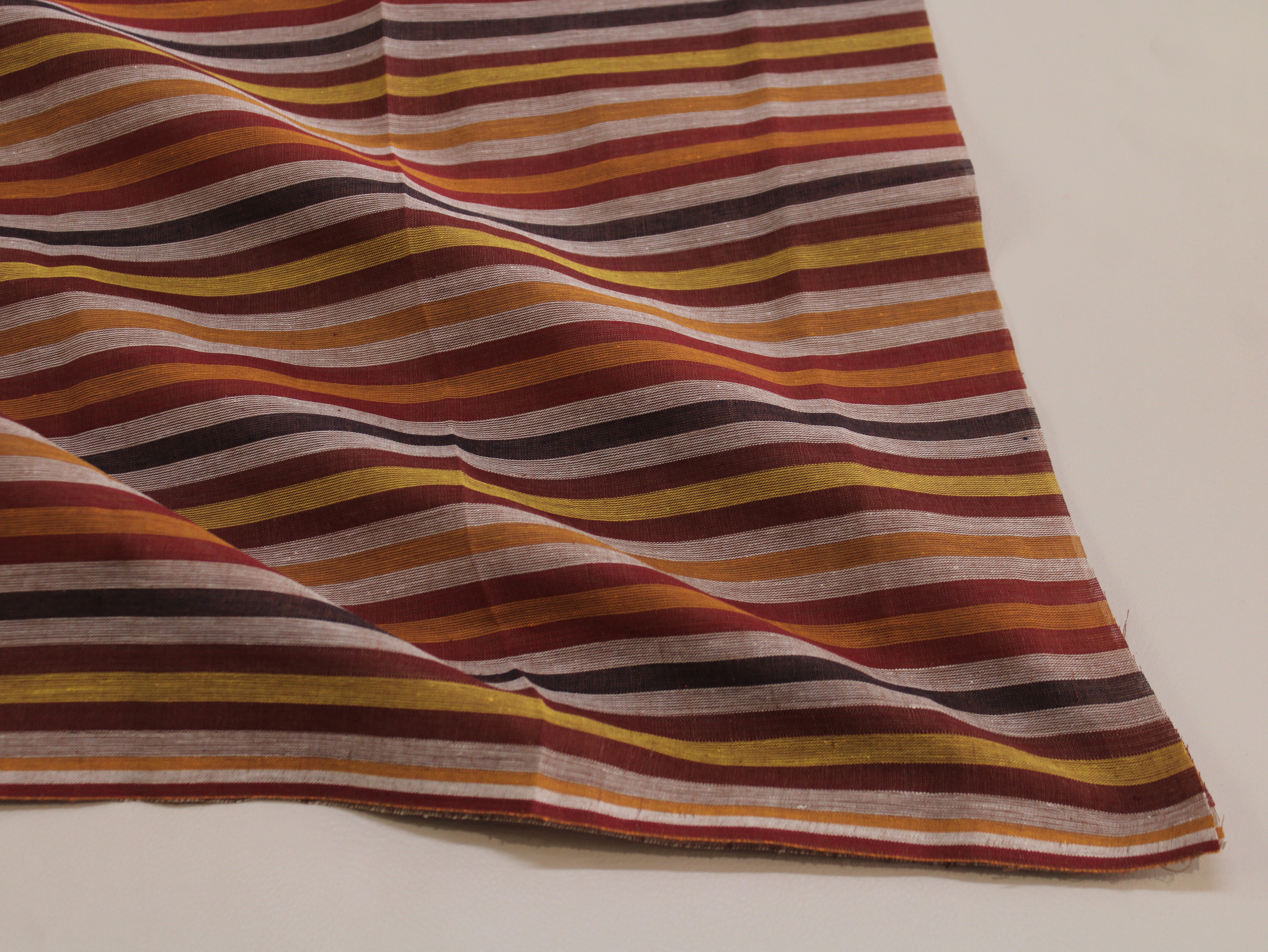 Pure Cotton Yarn-Dyed Handloom Multicolour Stripe Fabric — Crimson Harvest