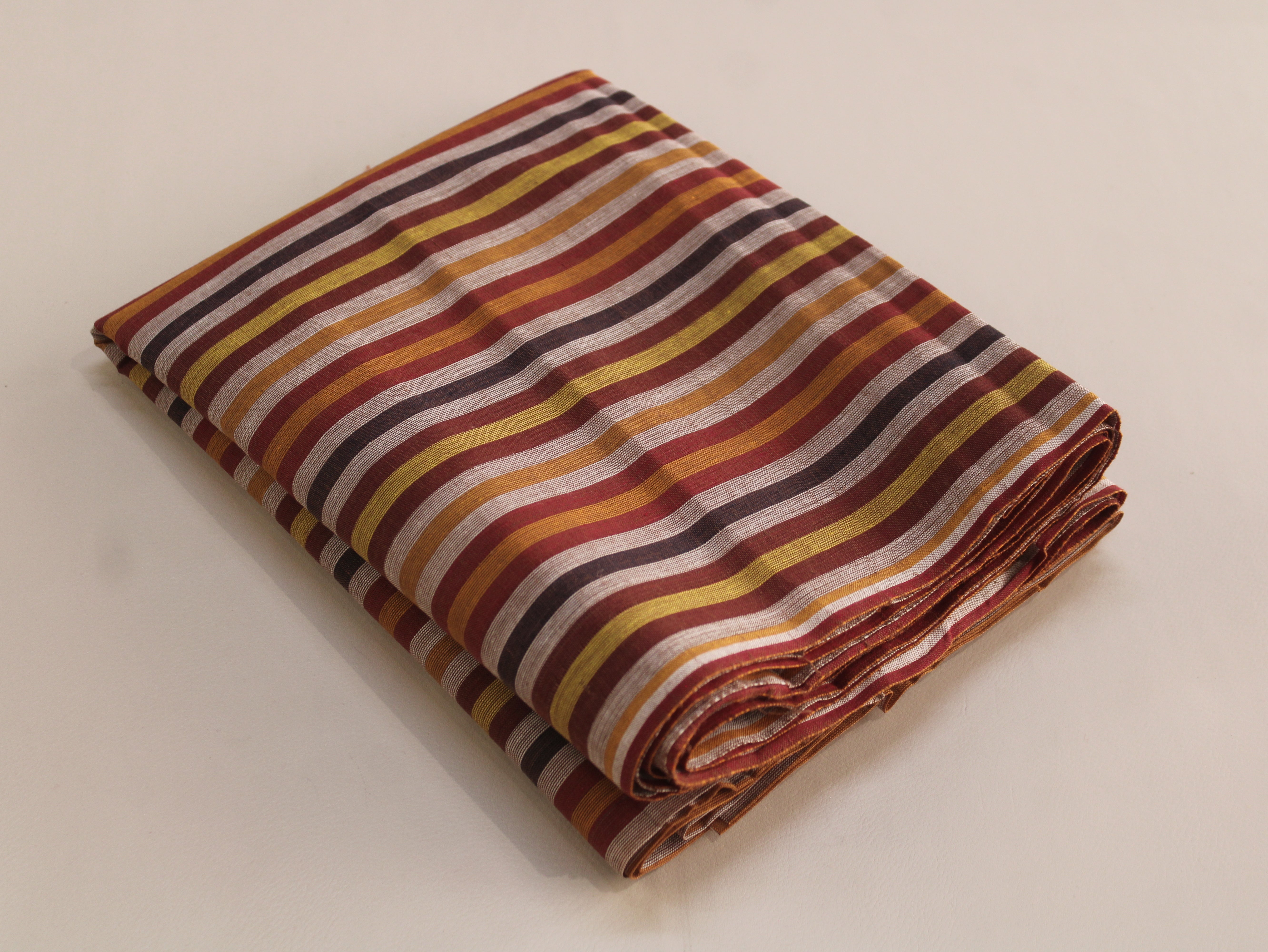 Pure Cotton Yarn-Dyed Handloom Multicolour Stripe Fabric — Crimson Harvest