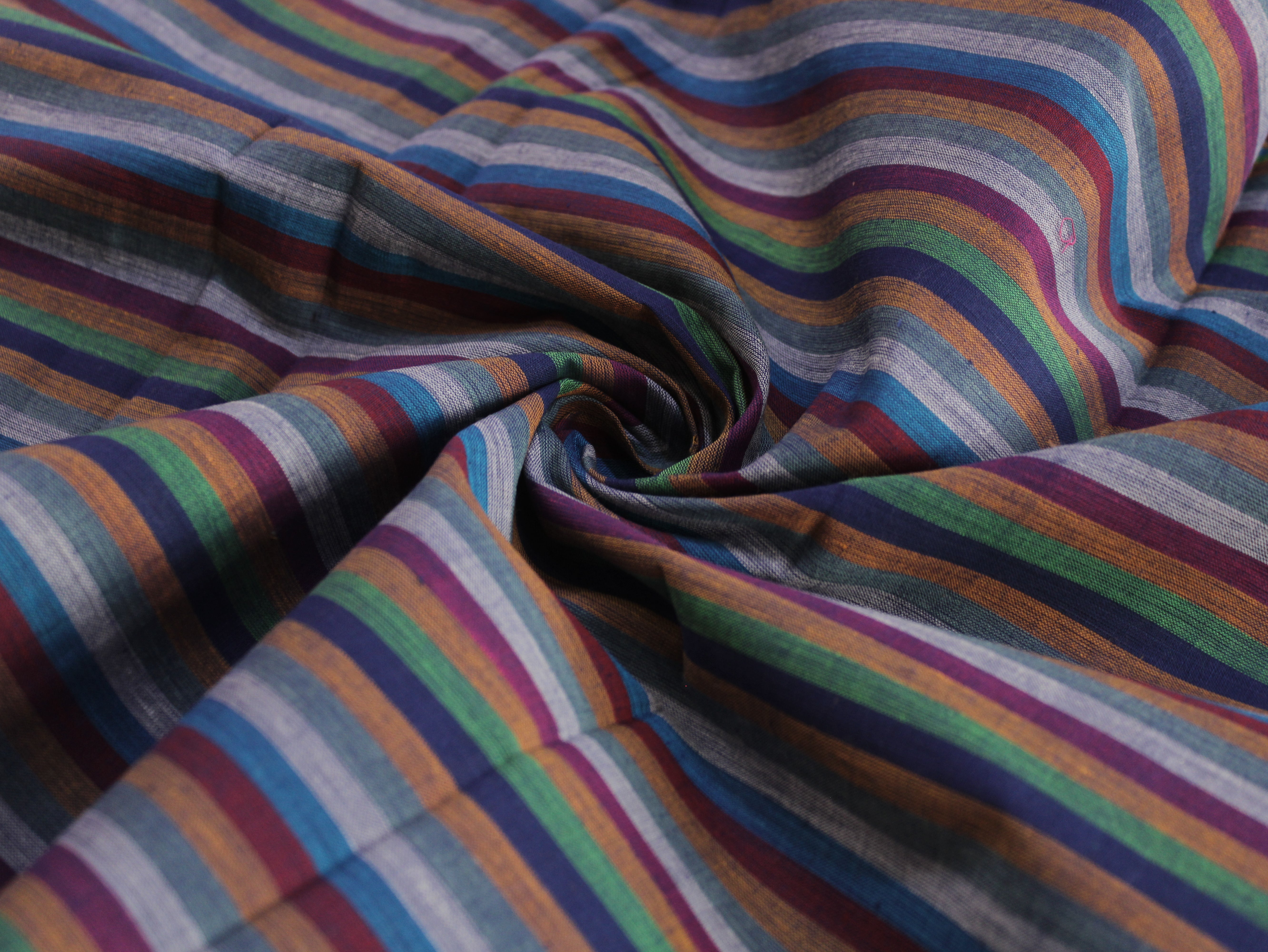 Pure Cotton Yarn-Dyed Handloom Multicolour Stripe Fabric — Indigo Twilight
