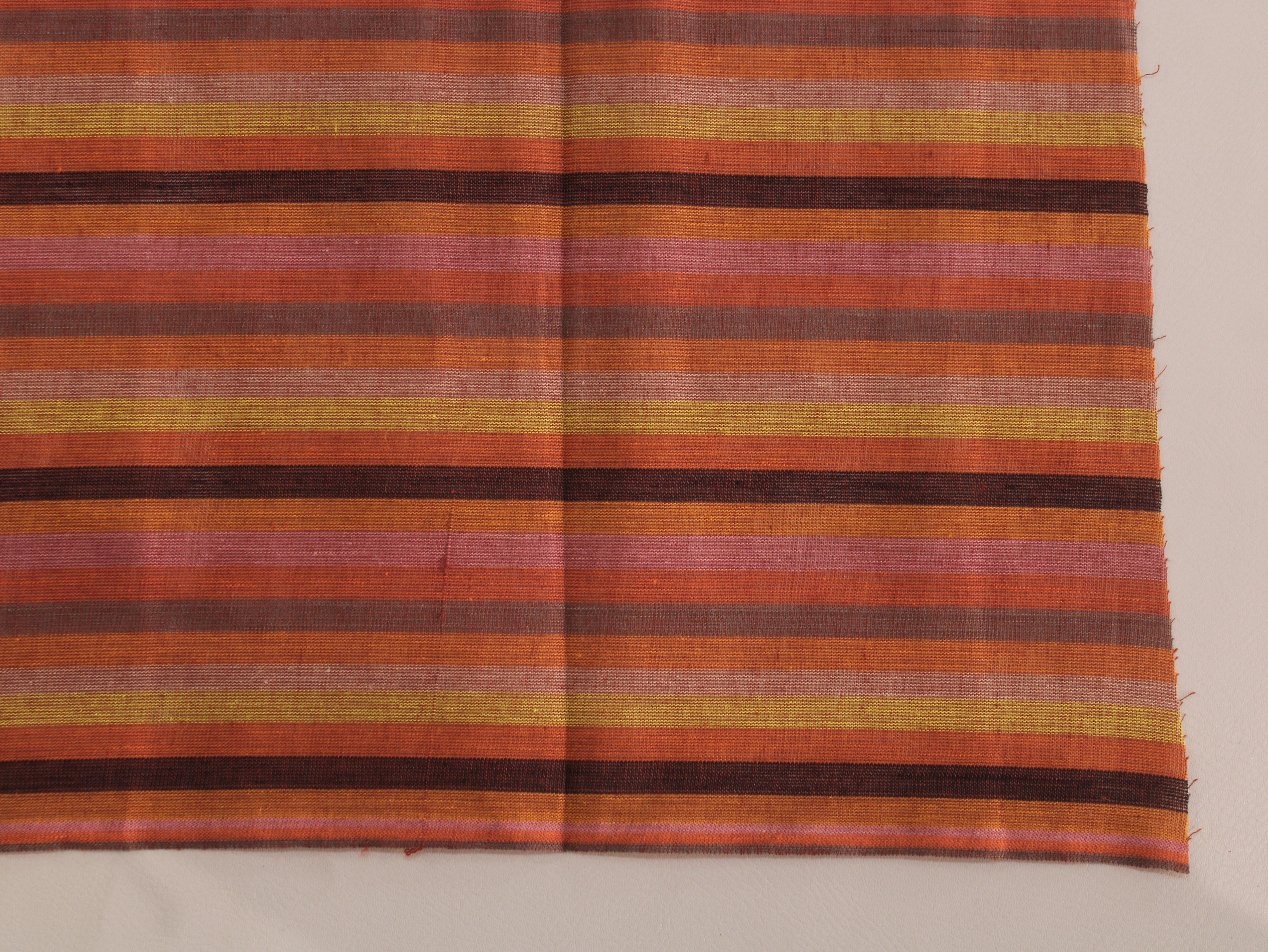 Pure Cotton Yarn-Dyed Handloom Multicolour Stripe Fabric — Terracotta Spice