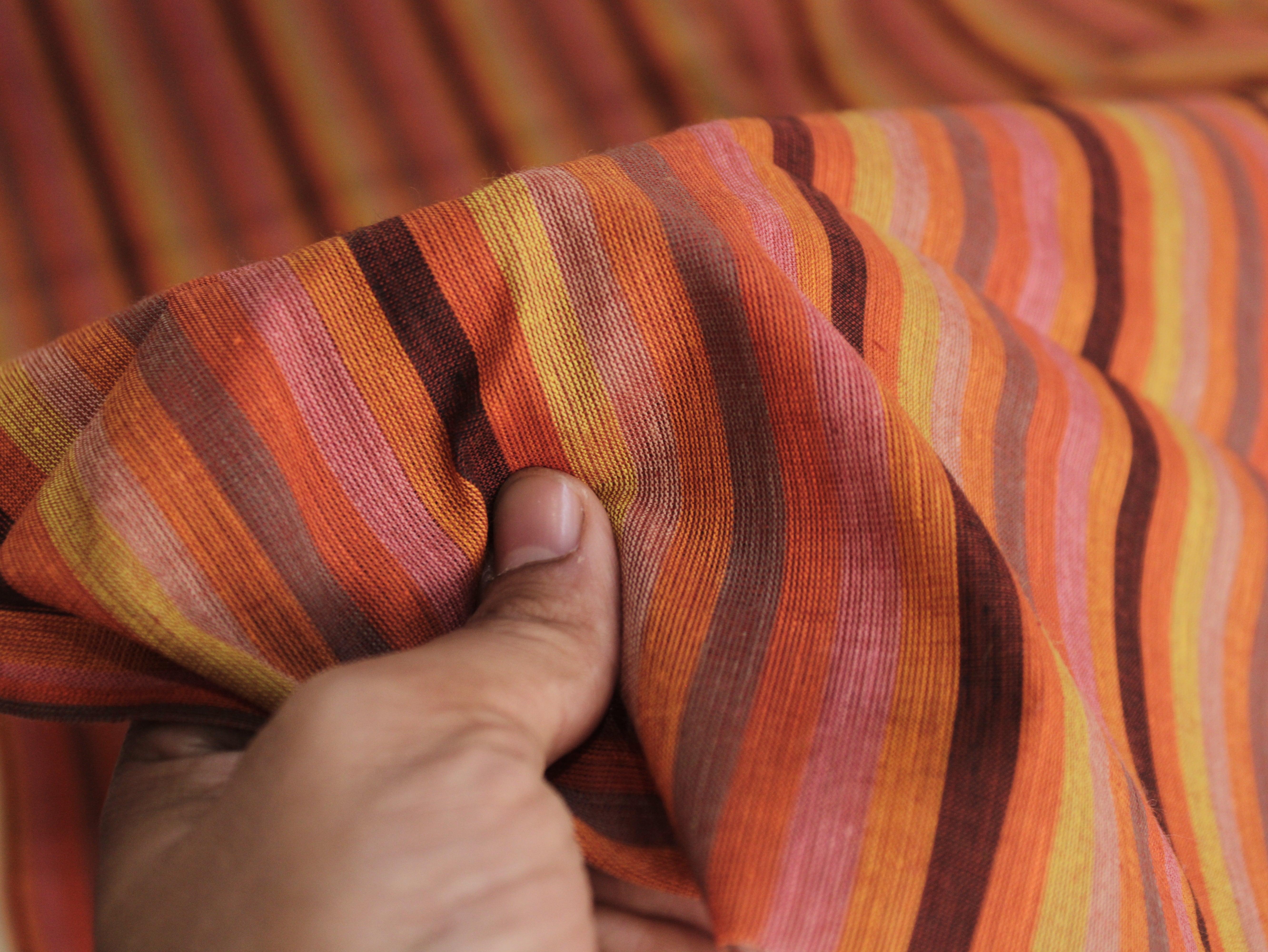 Pure Cotton Yarn-Dyed Handloom Multicolour Stripe Fabric — Terracotta Spice