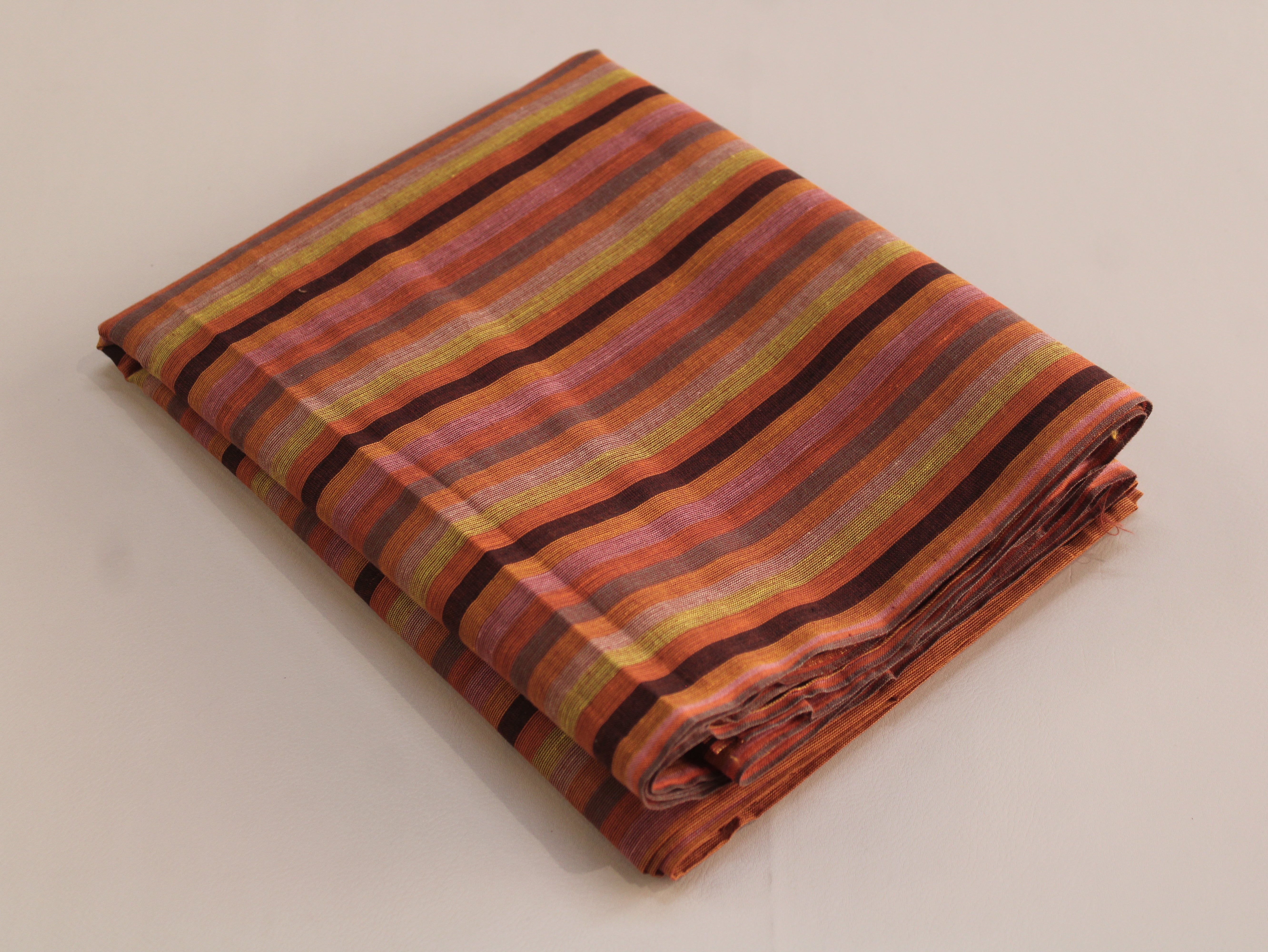 Pure Cotton Yarn-Dyed Handloom Multicolour Stripe Fabric — Terracotta Spice