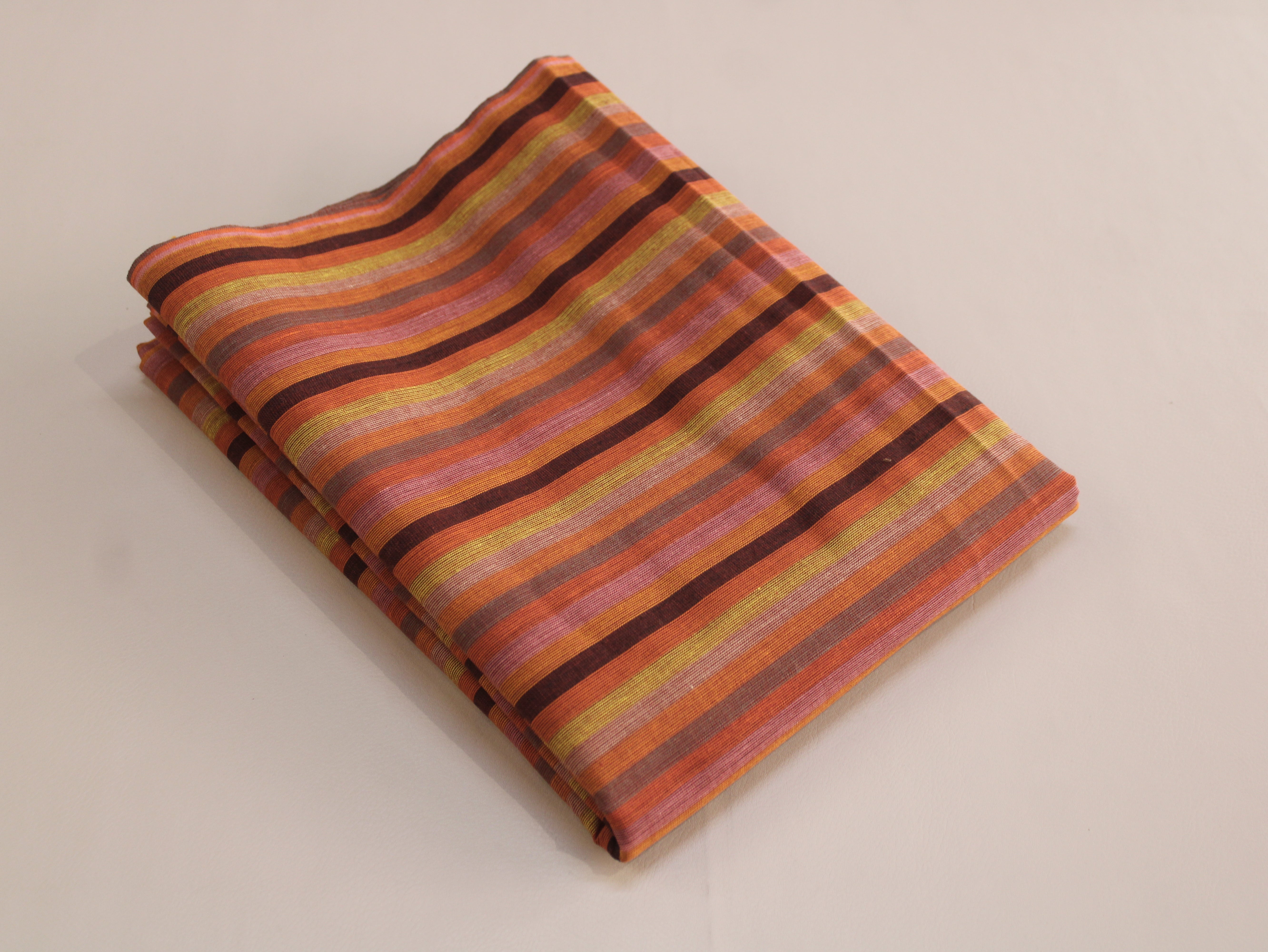 Pure Cotton Yarn-Dyed Handloom Multicolour Stripe Fabric — Terracotta Spice