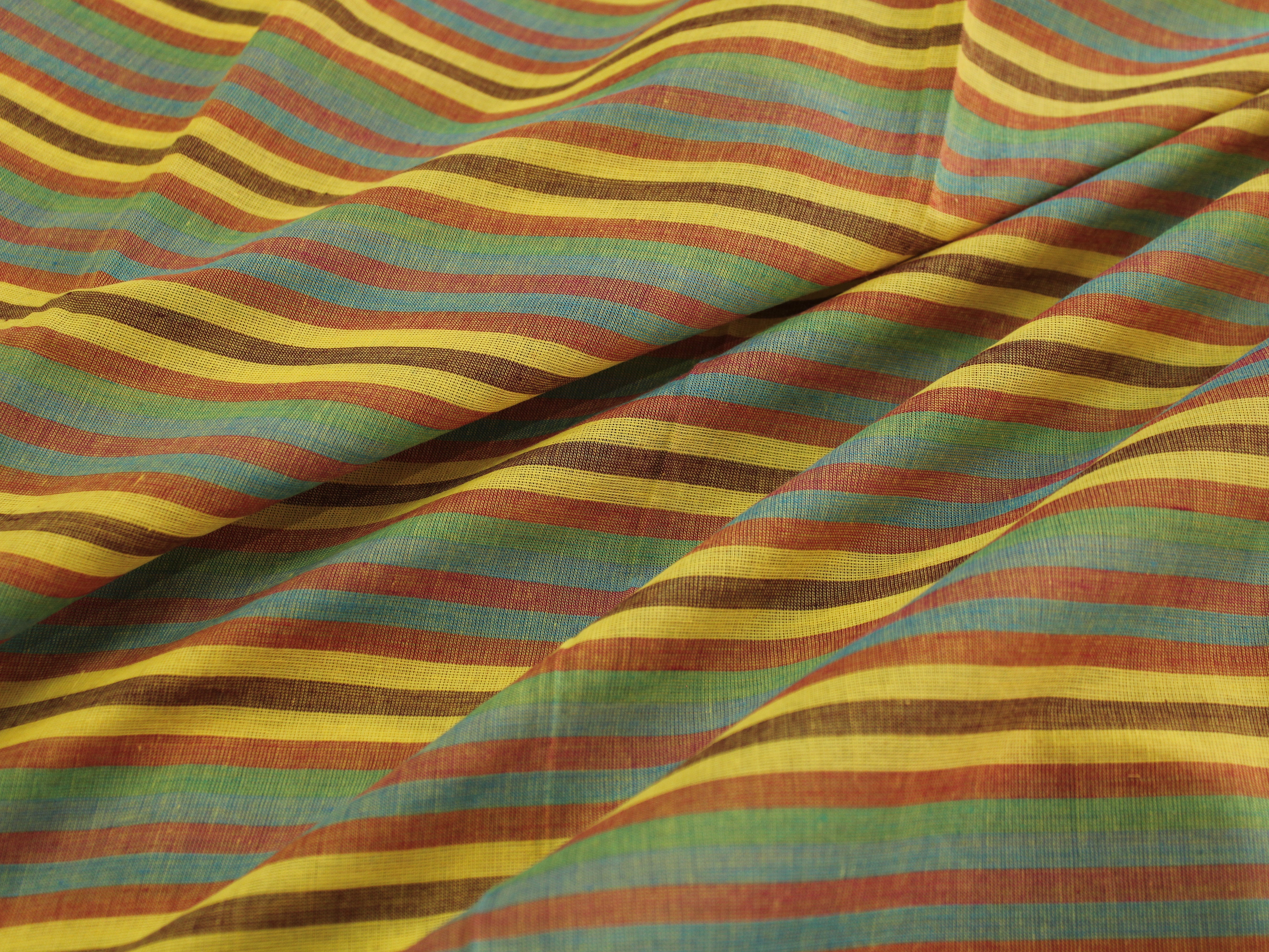 Pure Cotton Yarn-Dyed Handloom Multicolour Stripe Fabric — Golden Earth