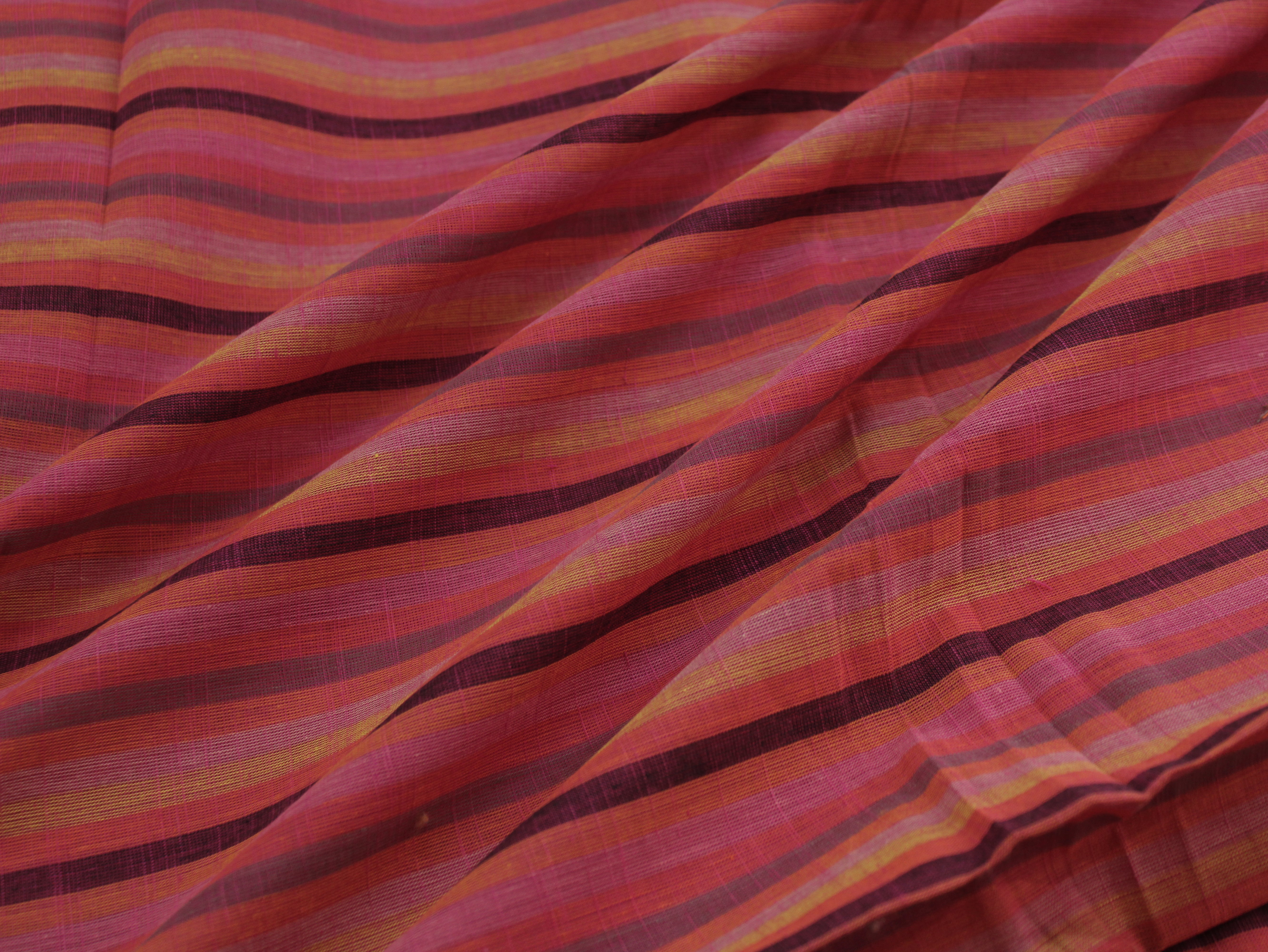 Pure Cotton Yarn-Dyed Handloom Multicolour Stripe Fabric — Coral Sunset