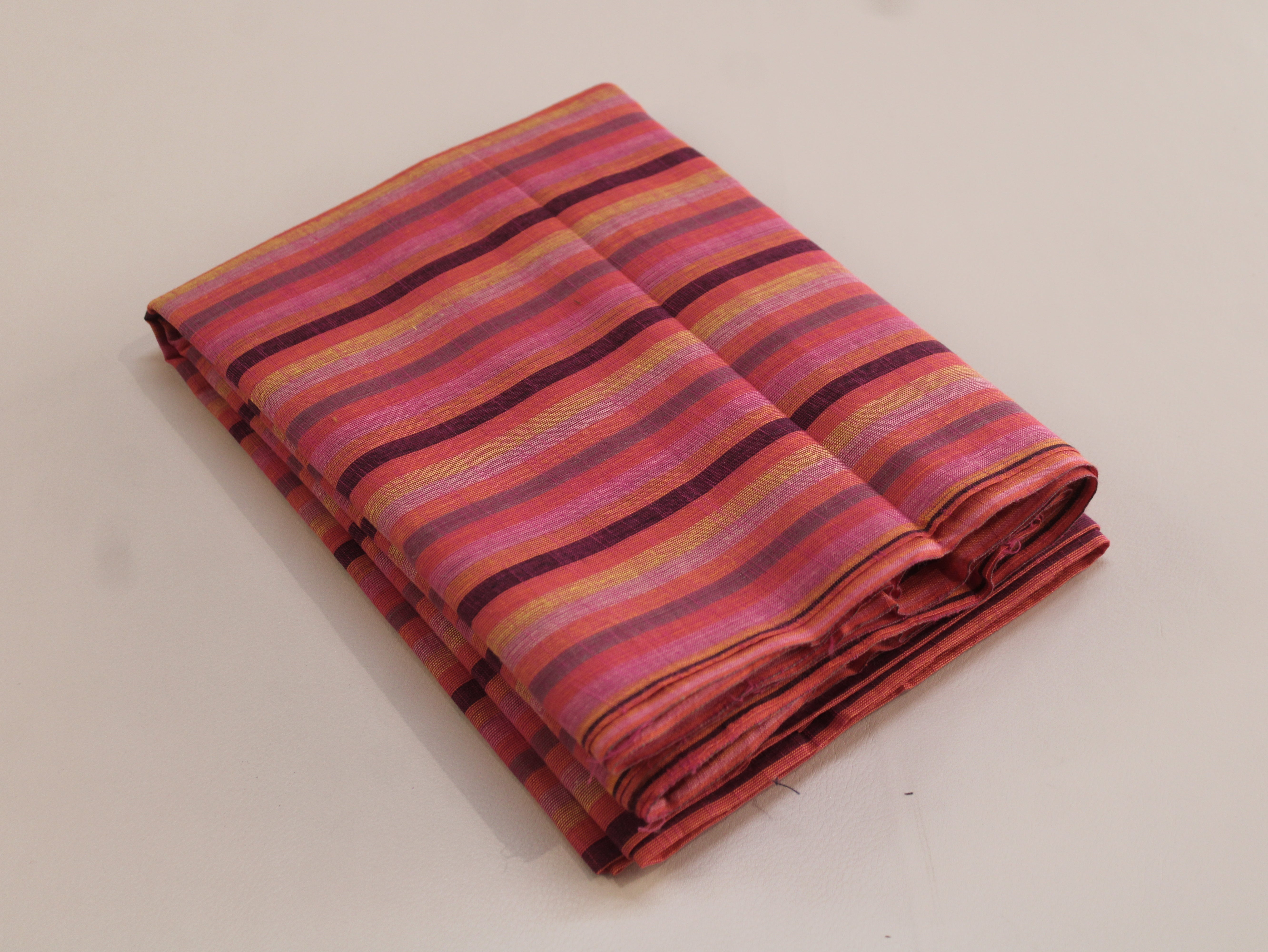 Pure Cotton Yarn-Dyed Handloom Multicolour Stripe Fabric — Coral Sunset