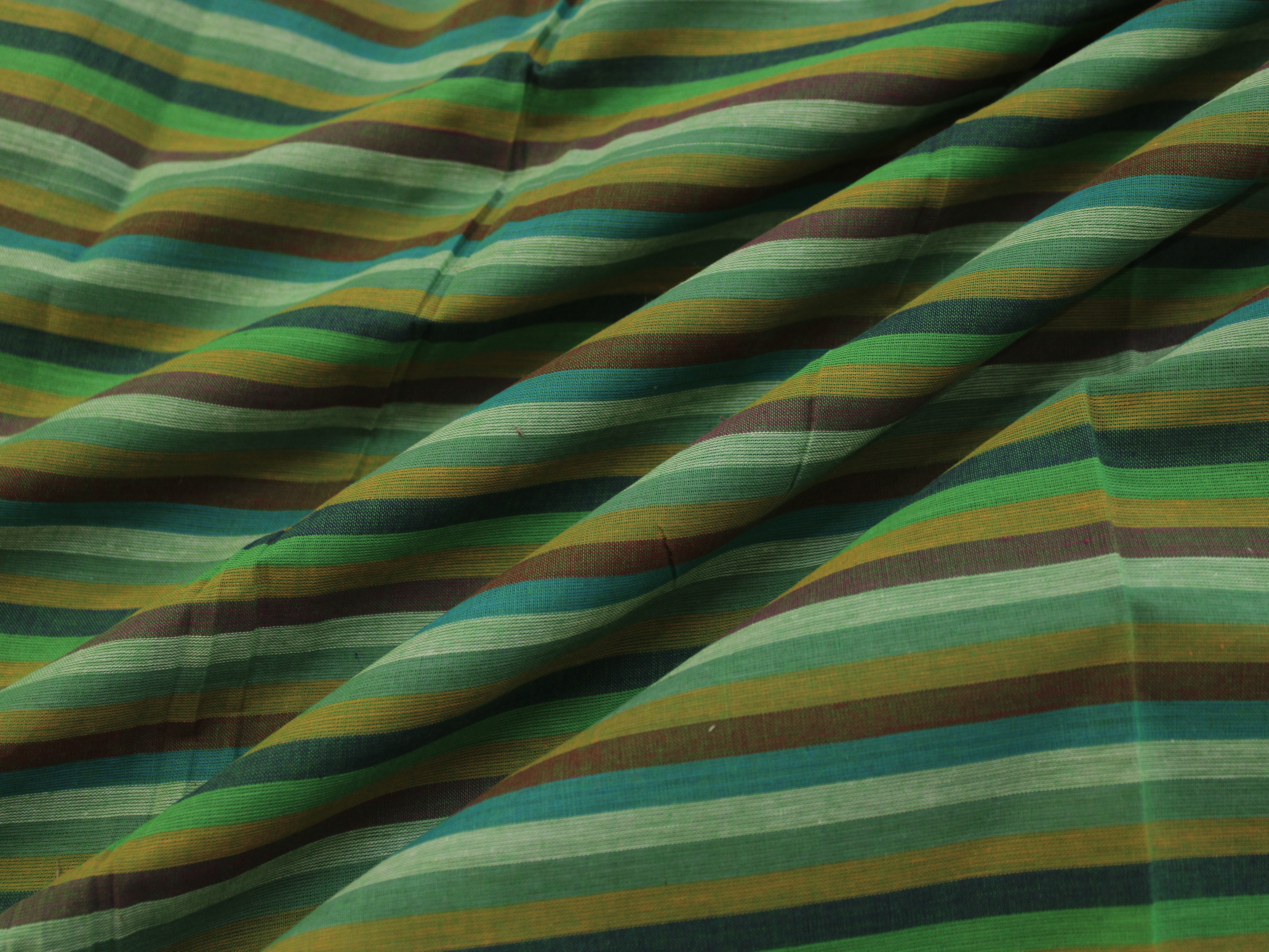 Pure Cotton Yarn-Dyed Handloom Multicolour Stripe Fabric — Forest Canopy