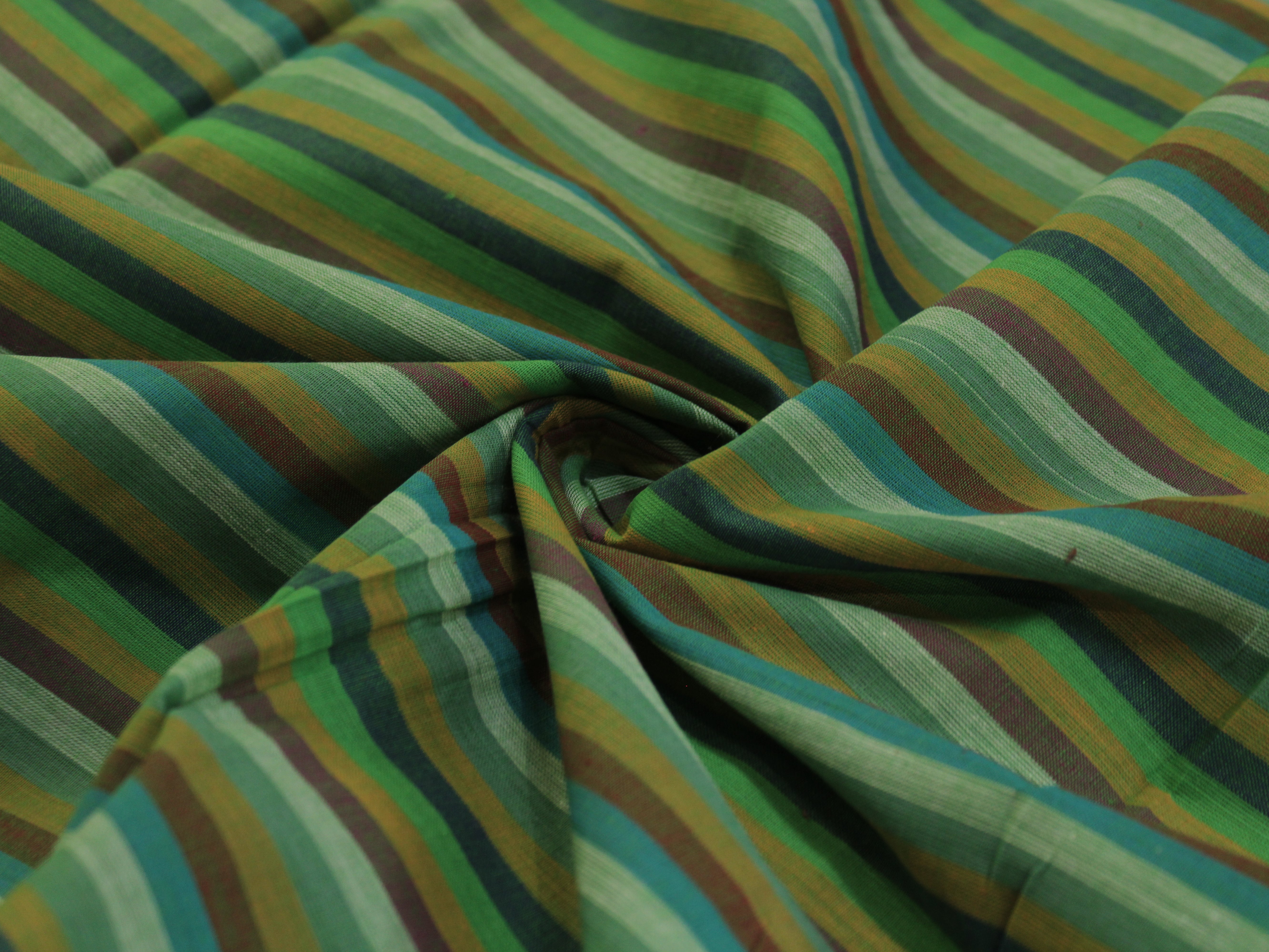 Pure Cotton Yarn-Dyed Handloom Multicolour Stripe Fabric — Forest Canopy