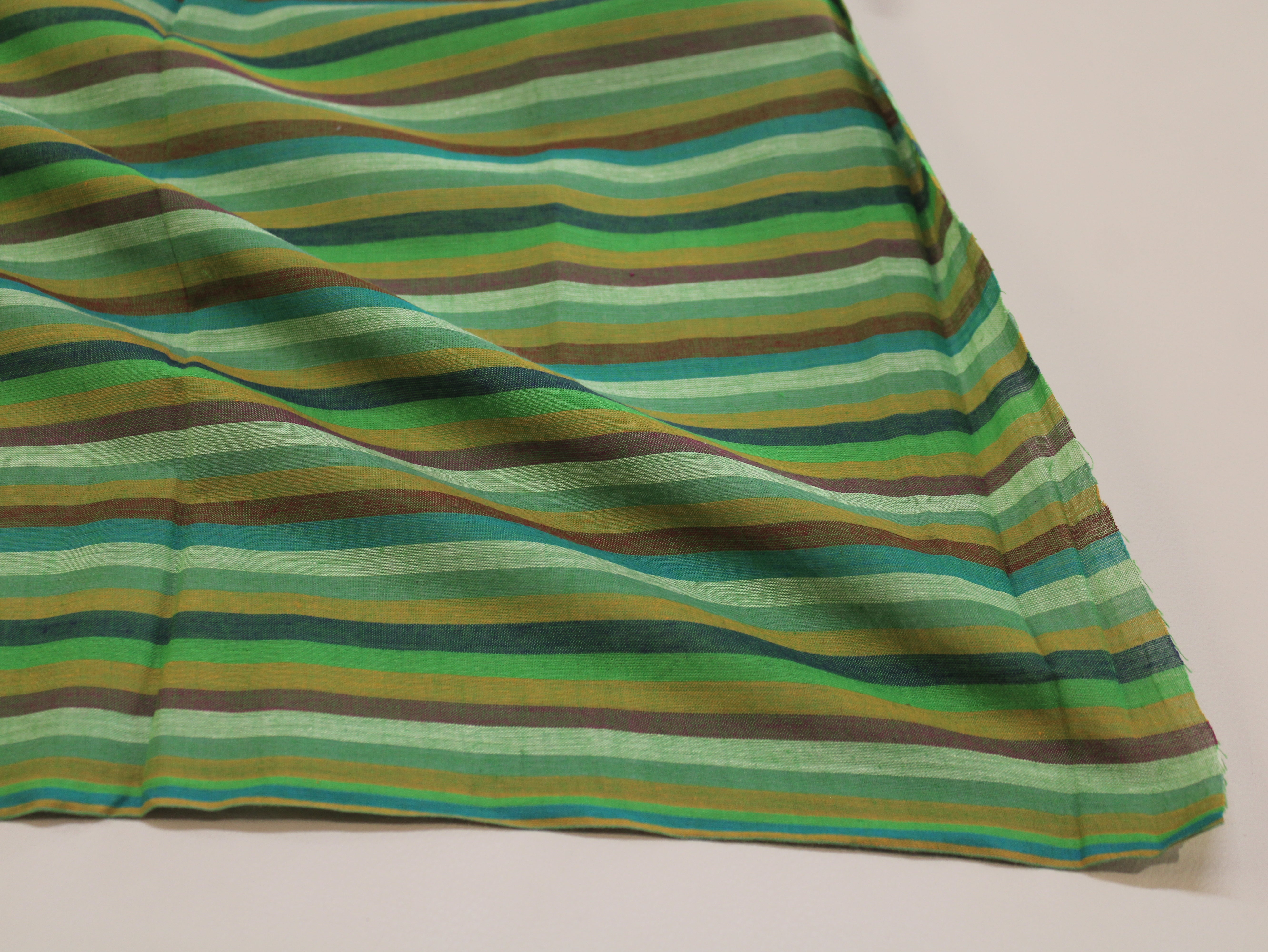 Pure Cotton Yarn-Dyed Handloom Multicolour Stripe Fabric — Forest Canopy