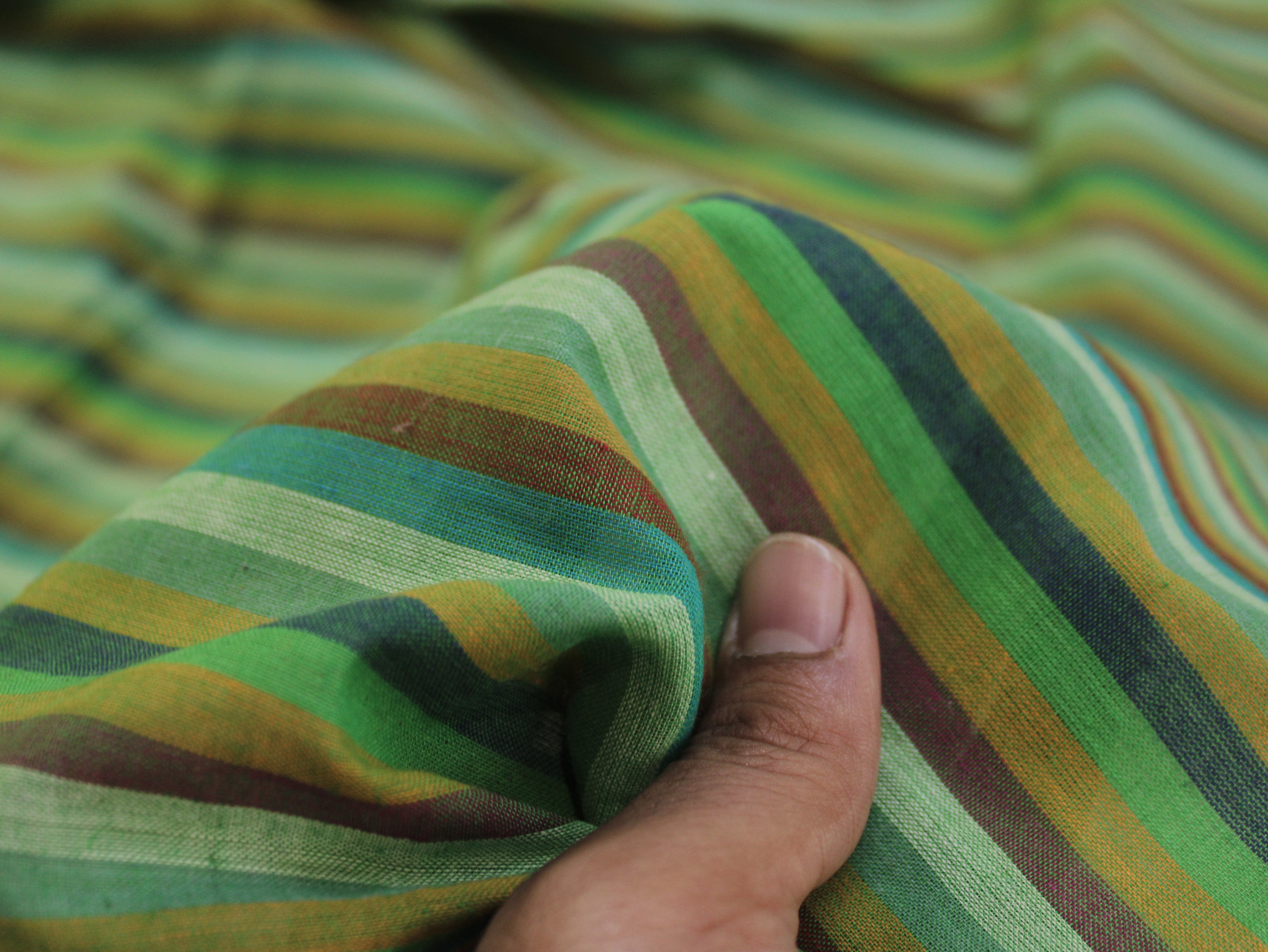 Pure Cotton Yarn-Dyed Handloom Multicolour Stripe Fabric — Forest Canopy