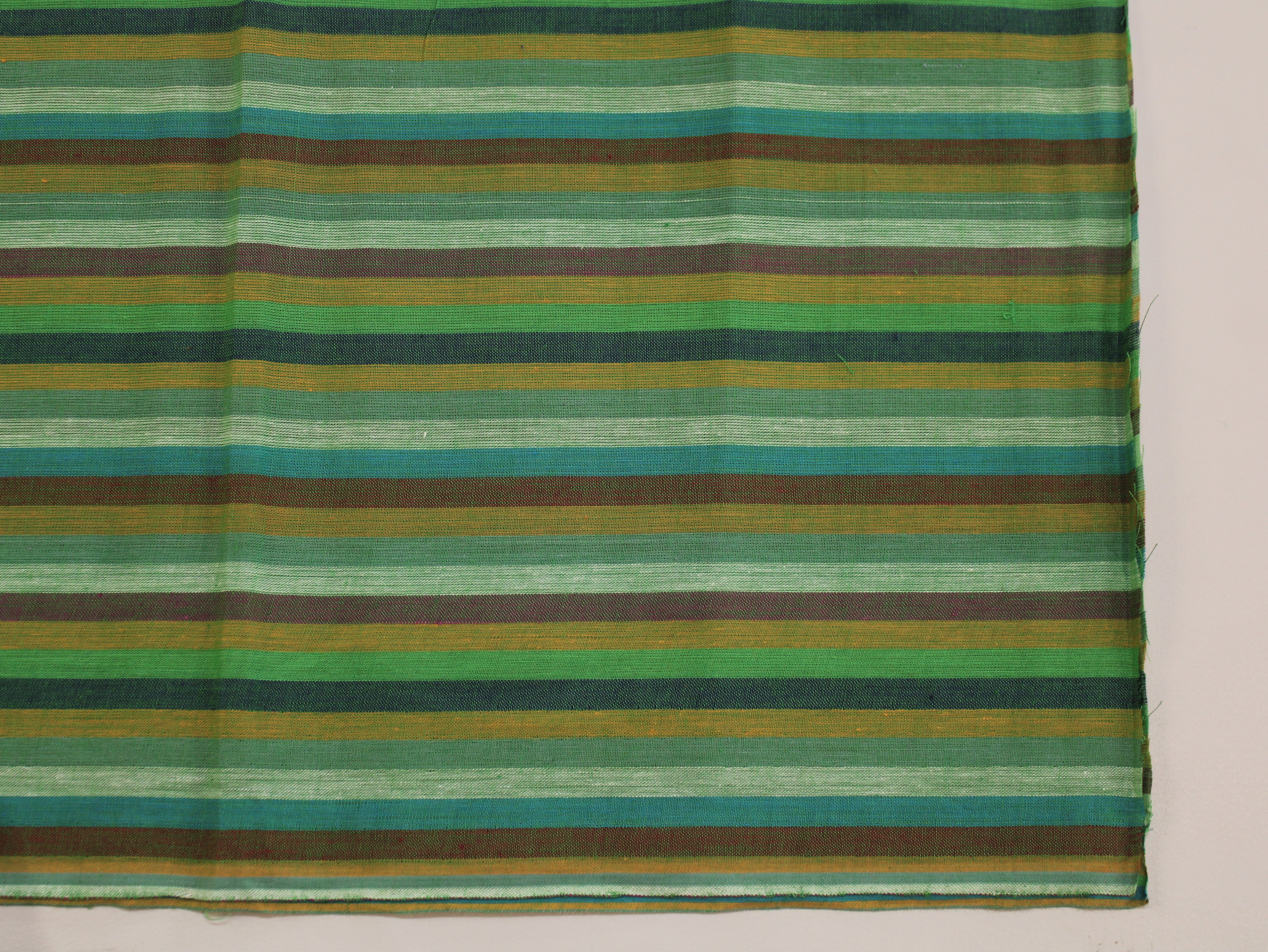 Pure Cotton Yarn-Dyed Handloom Multicolour Stripe Fabric — Forest Canopy
