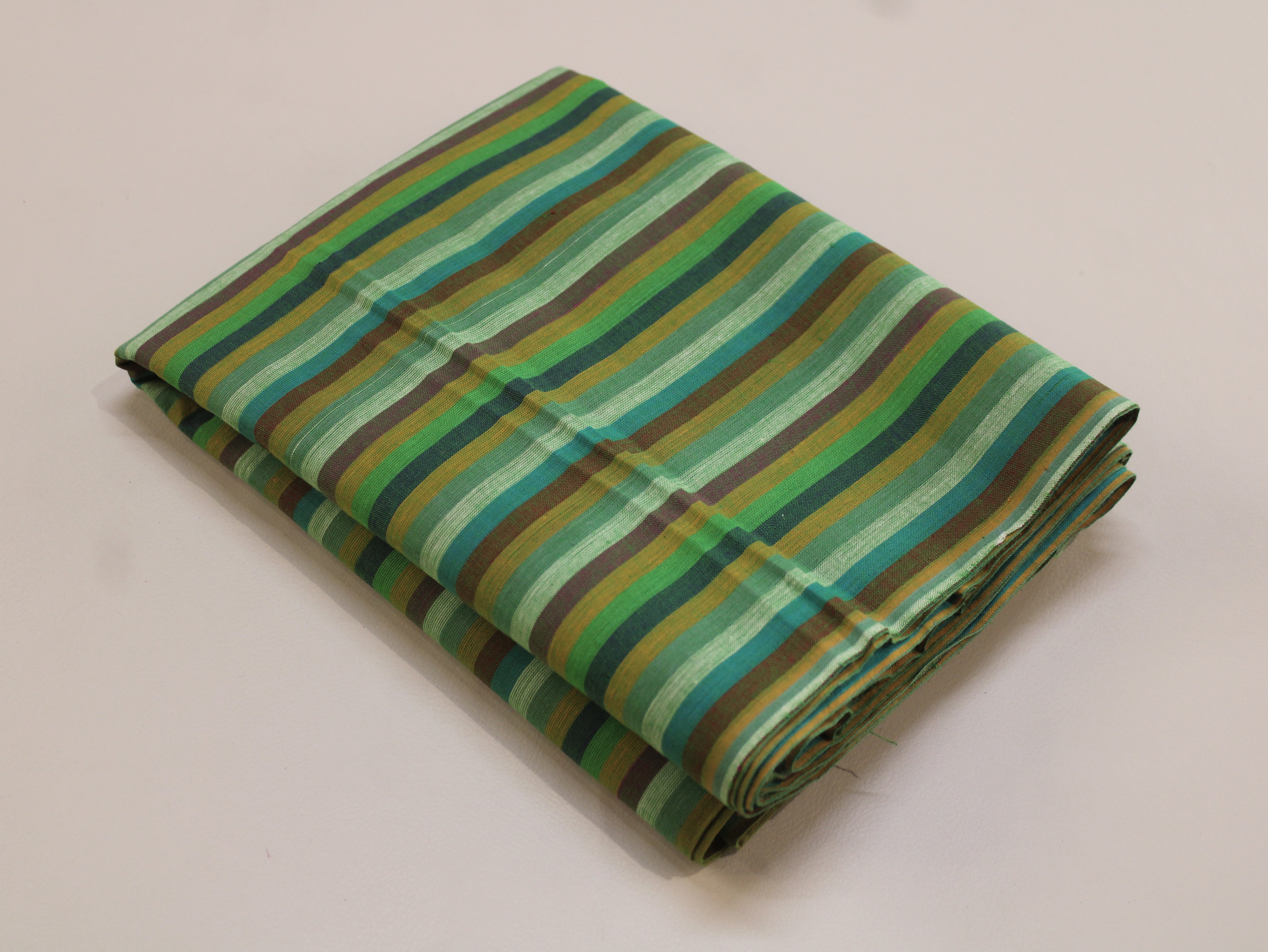Pure Cotton Yarn-Dyed Handloom Multicolour Stripe Fabric — Forest Canopy
