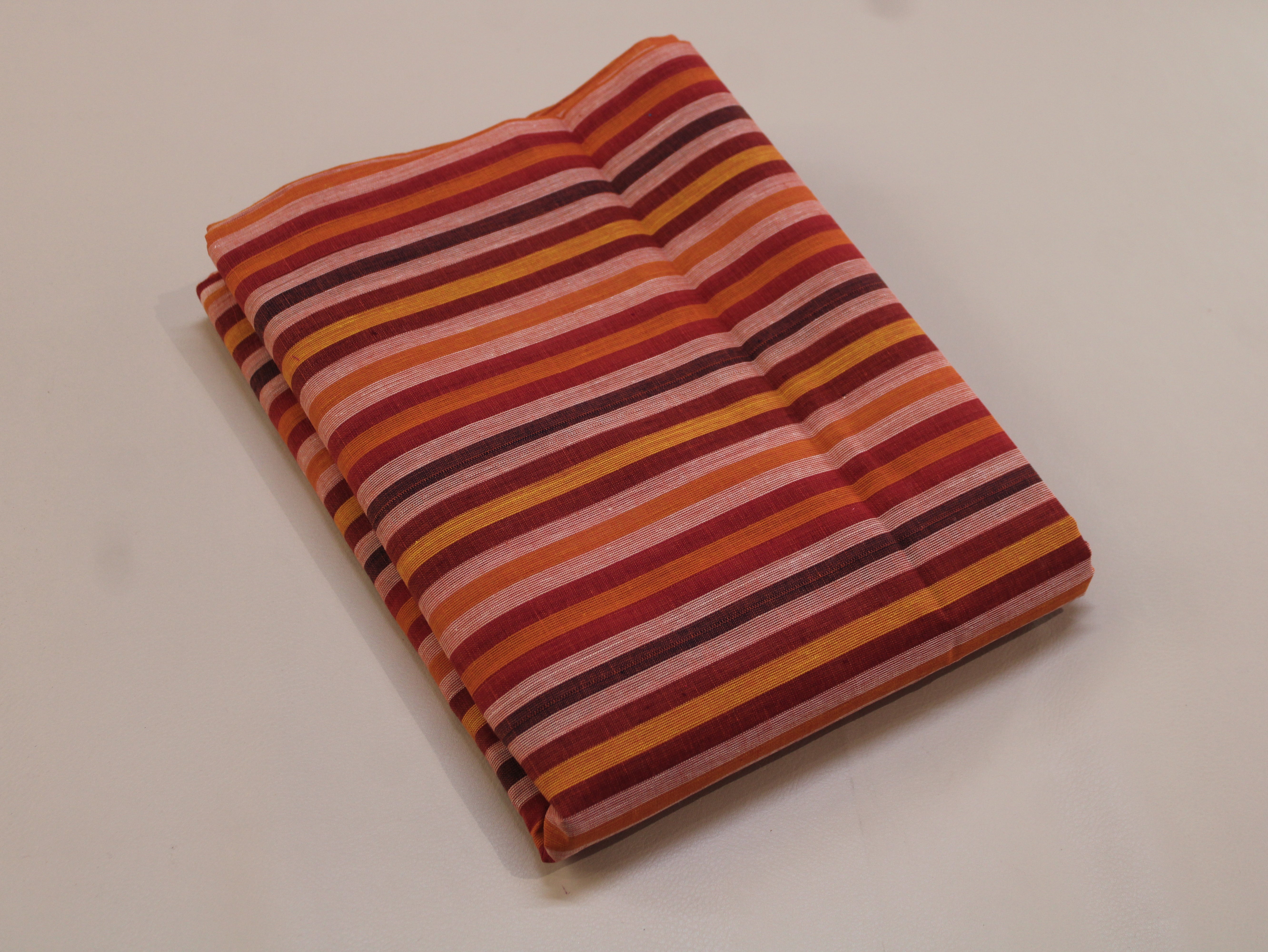 Pure Cotton Yarn-Dyed Handloom Multicolour Stripe Fabric — Red Ember