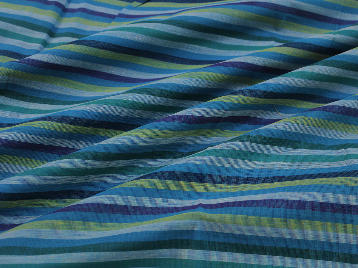 Pure Cotton Yarn-Dyed Handloom Multicolour Stripe Fabric — Ocean Teal