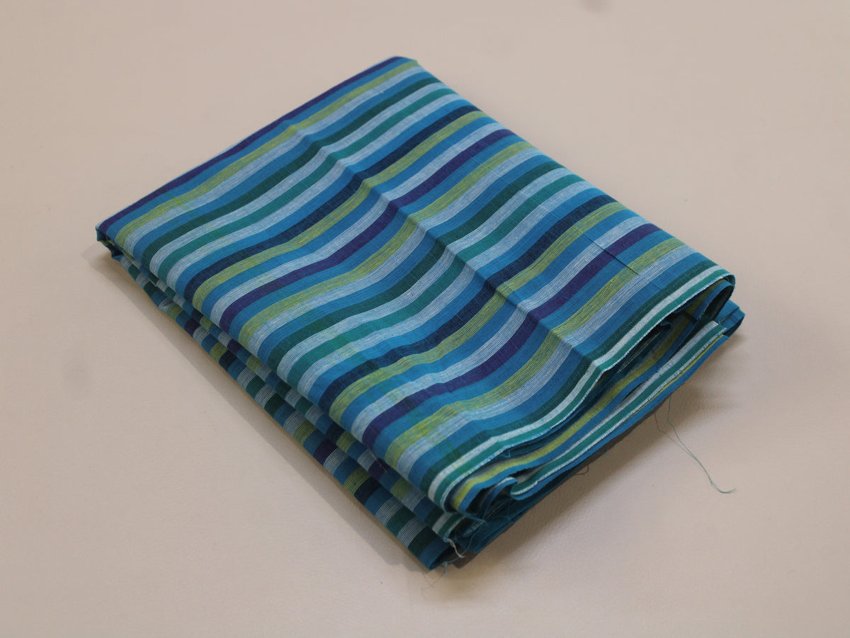 Pure Cotton Yarn-Dyed Handloom Multicolour Stripe Fabric — Ocean Teal