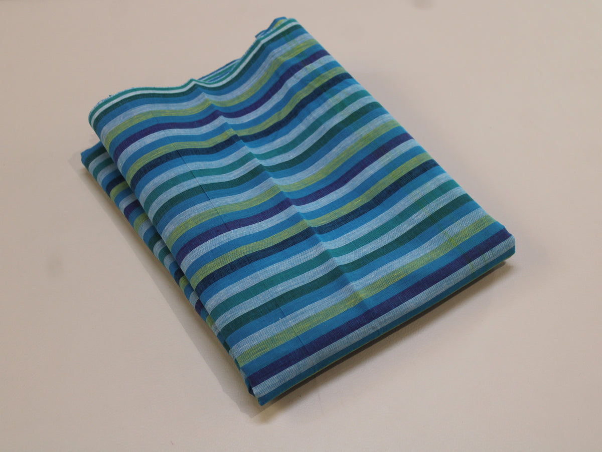 Pure Cotton Yarn-Dyed Handloom Multicolour Stripe Fabric — Ocean Teal