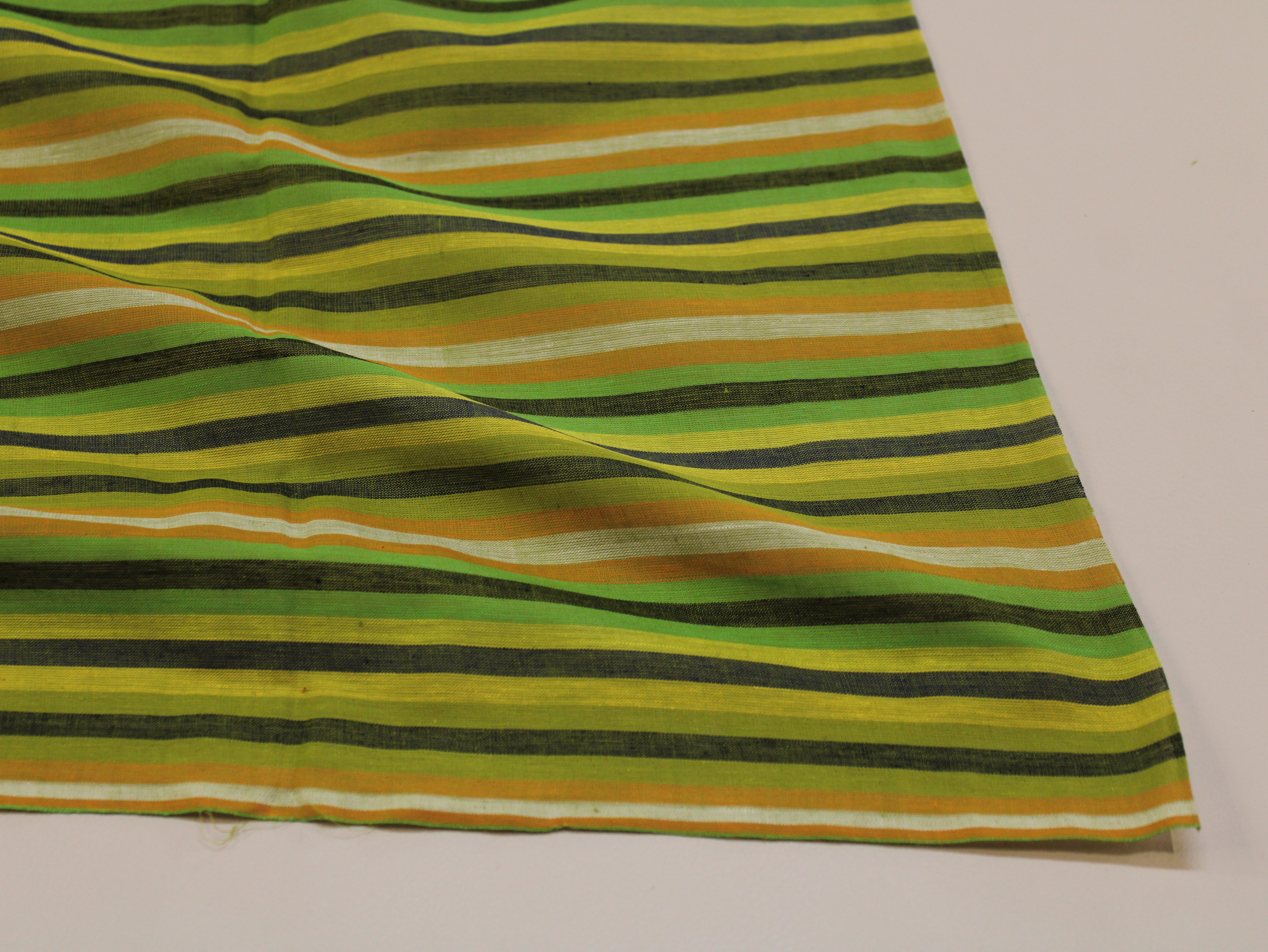 Pure Cotton Yarn-Dyed Handloom Multicolour Stripe Fabric — Olive Citrus