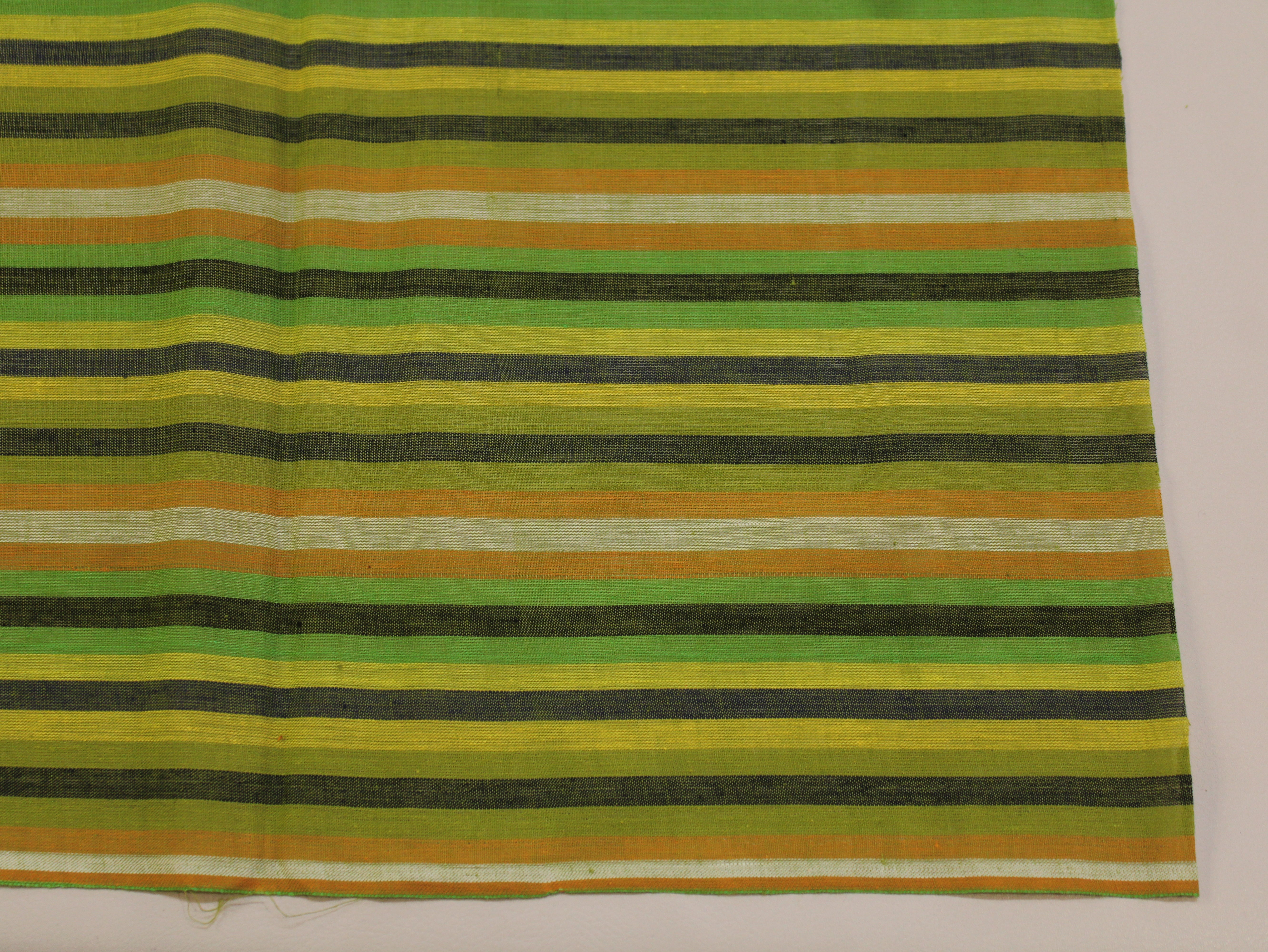 Pure Cotton Yarn-Dyed Handloom Multicolour Stripe Fabric — Olive Citrus