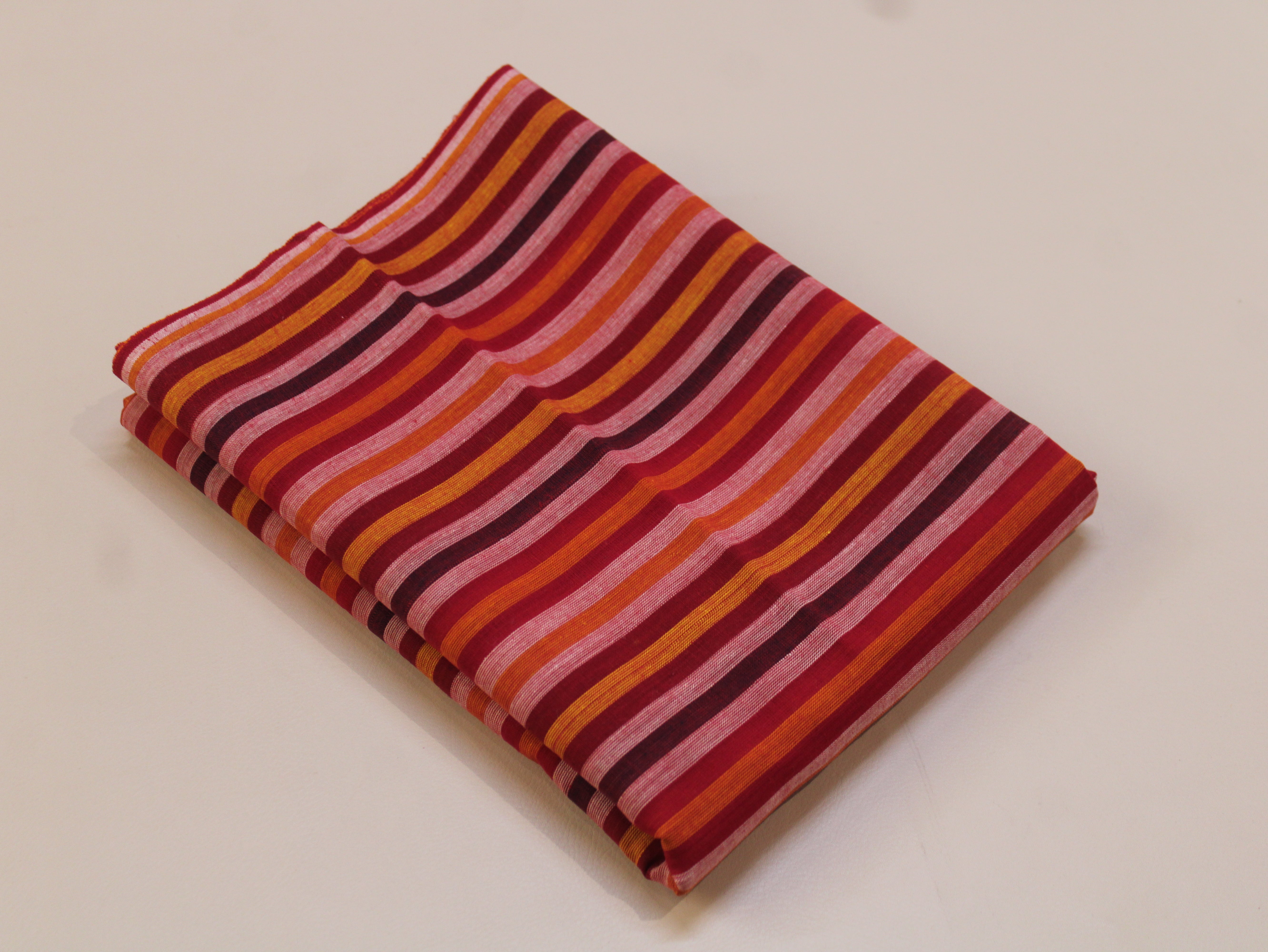 Pure Cotton Yarn-Dyed Handloom Multicolour Stripe Fabric — Maroon Ember