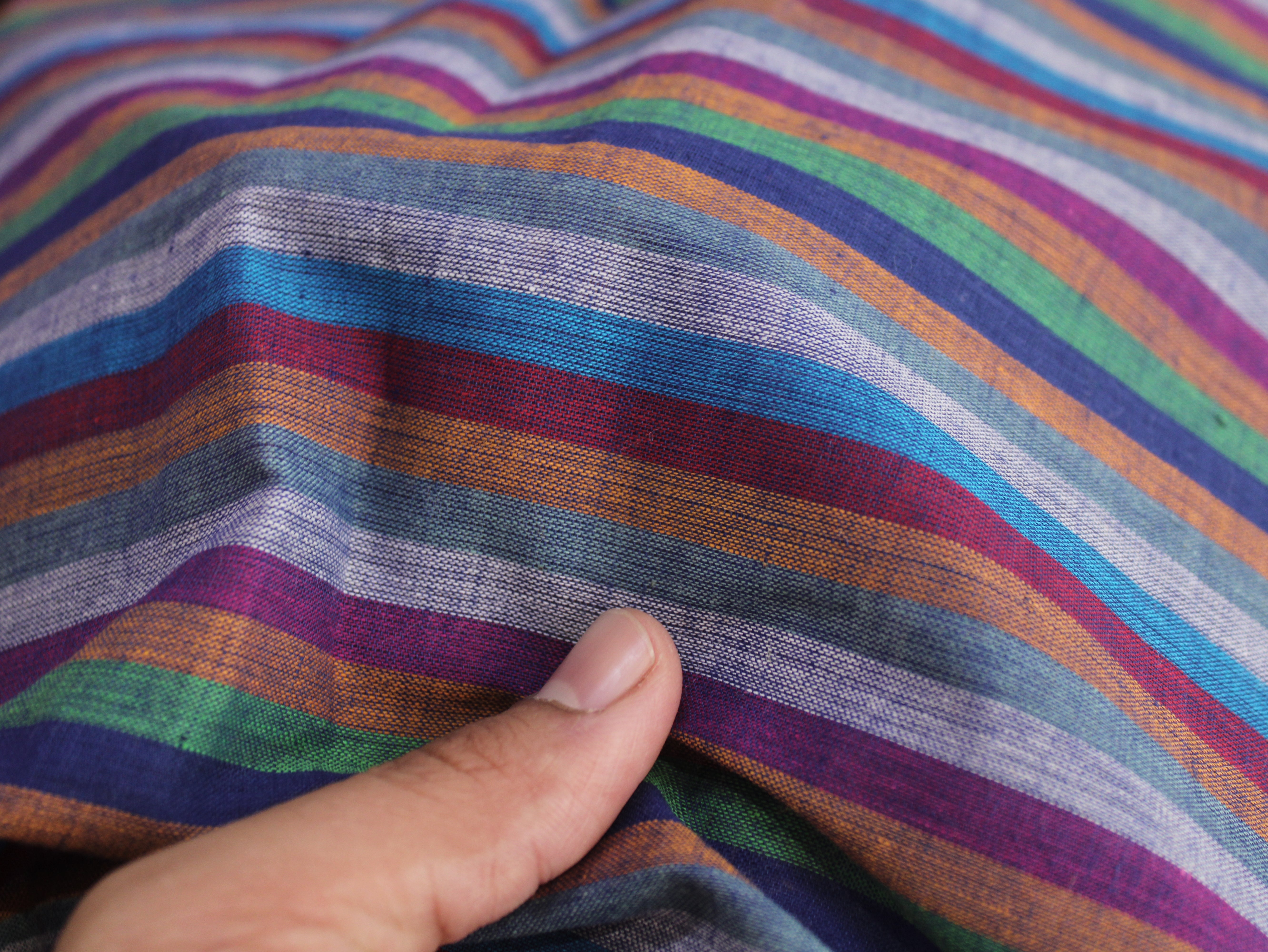 Pure Cotton Yarn-Dyed Handloom Multicolour Stripe Fabric — Indigo Twilight