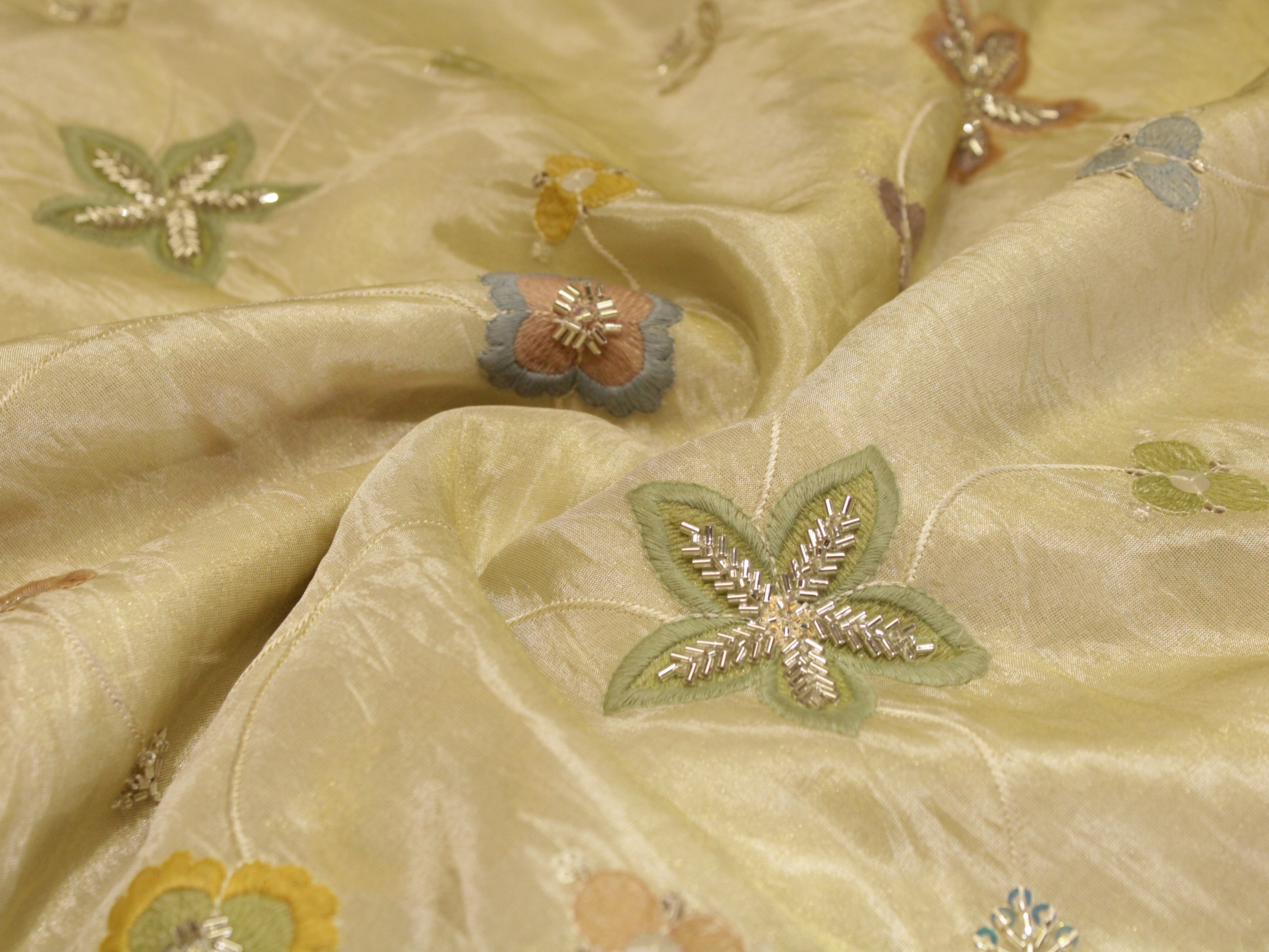 Premium Pure Tissue Fabric with Rich Pearl Work