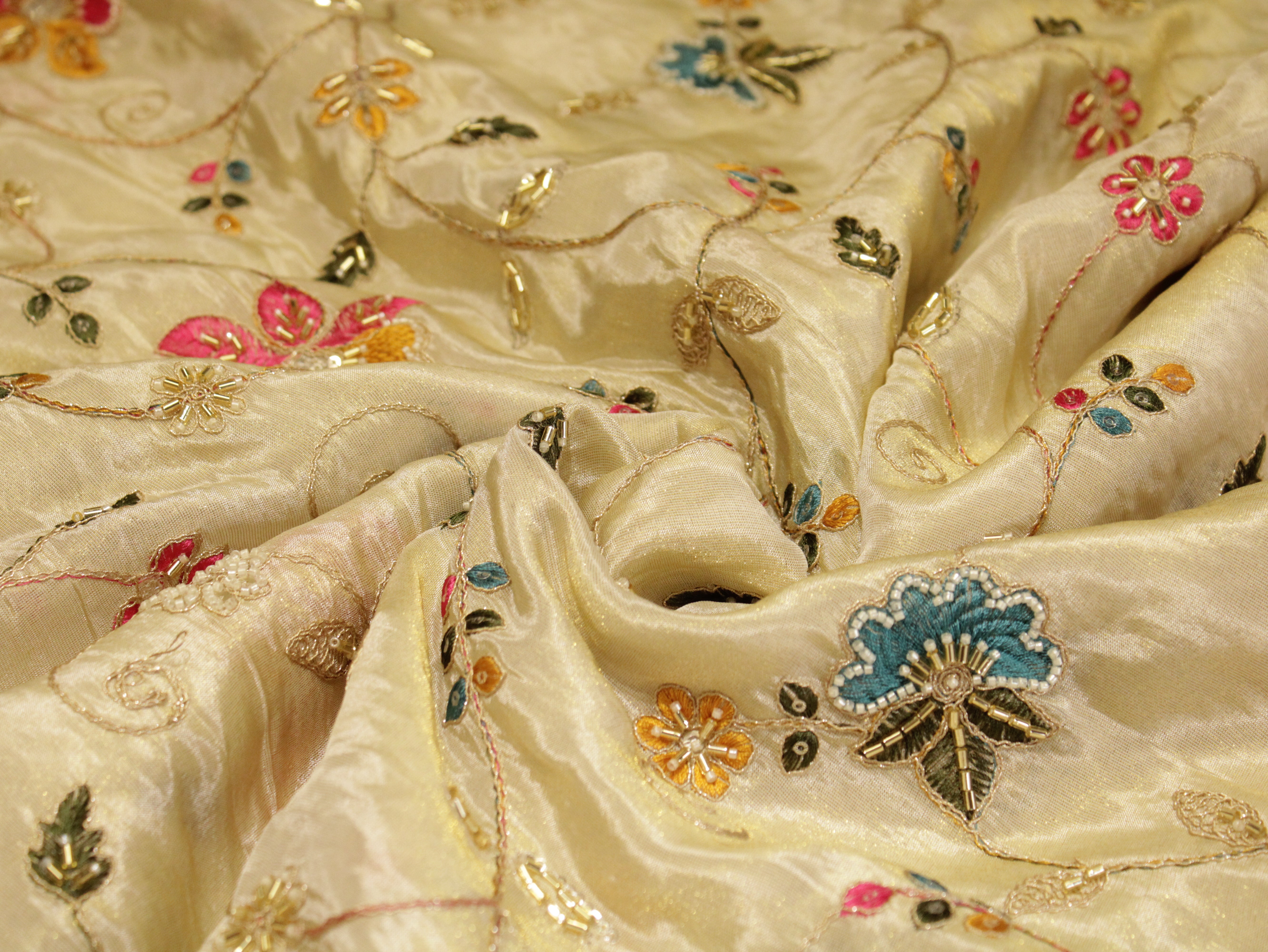 Premium Pure Tissue Fabric with Rich Pearl Work