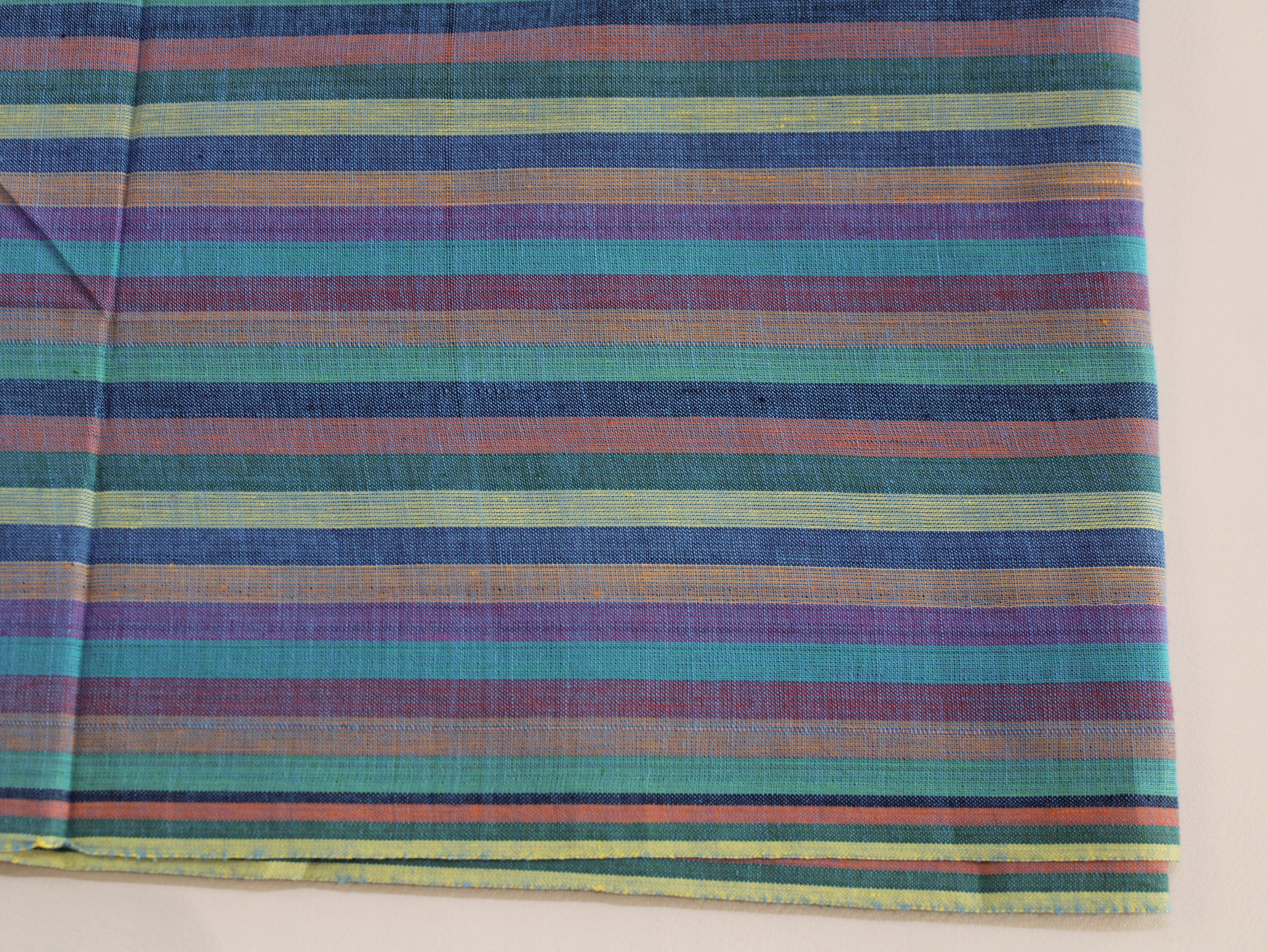 Pure Cotton Yarn-Dyed Handloom Multicolour Stripe Fabric | Lagoon Prism | 44 Inch | Non-Washed | 80 GSM