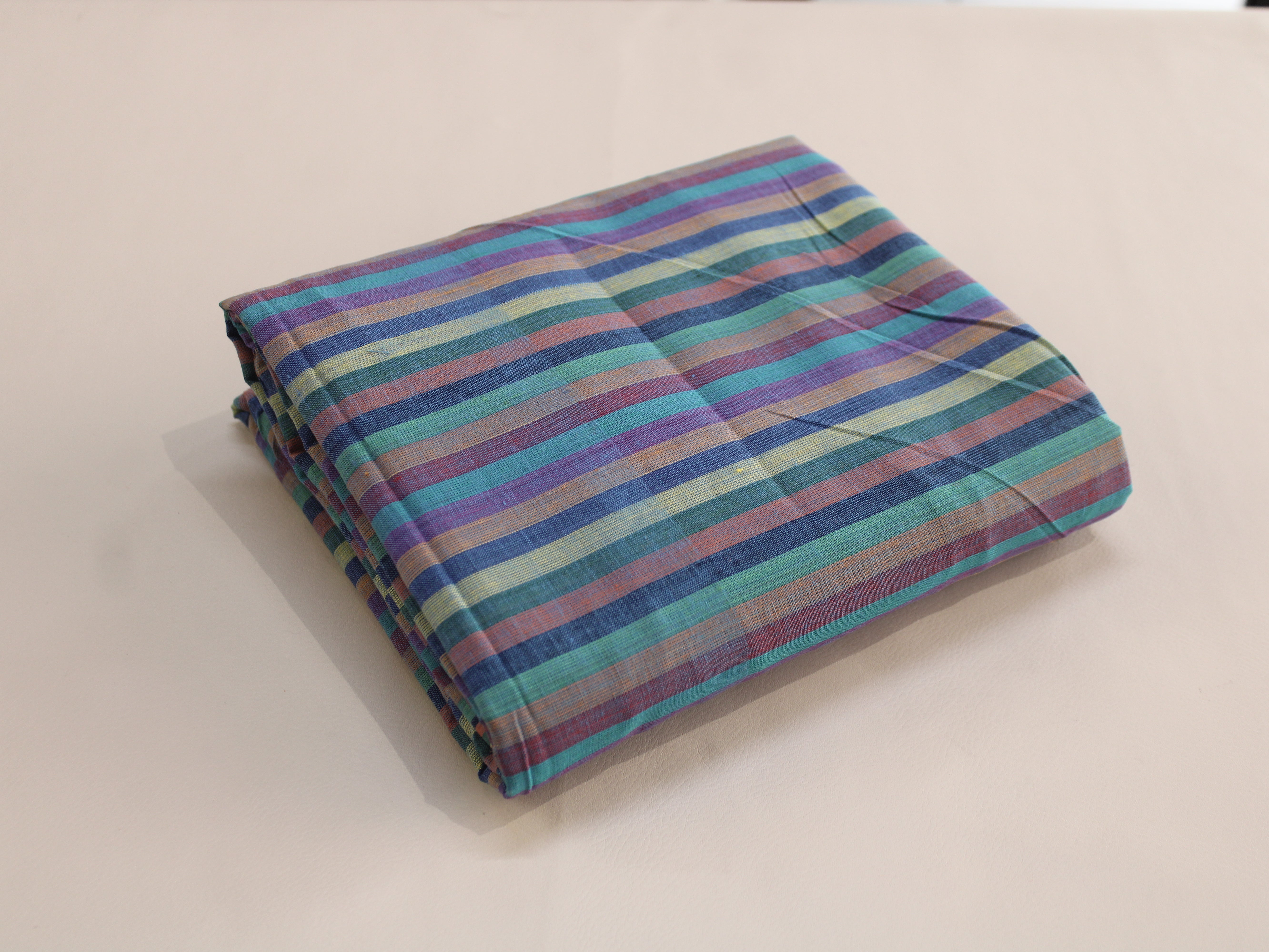 Pure Cotton Yarn-Dyed Handloom Multicolour Stripe Fabric | Lagoon Prism | 44 Inch | Non-Washed | 80 GSM