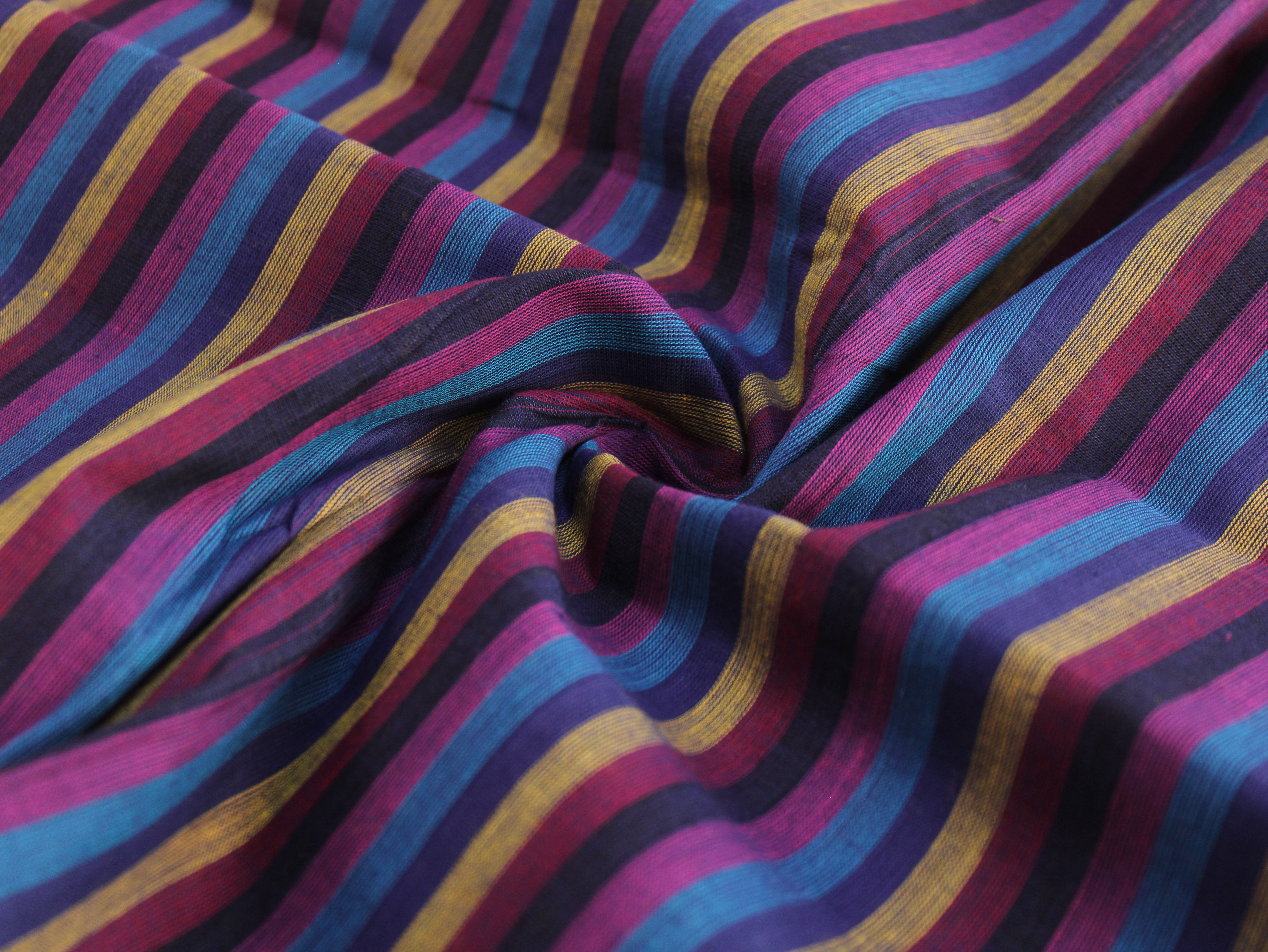 Pure Cotton Yarn-Dyed Handloom Multicolour Stripe Fabric | Midnight Jewel | 44 Inch | Non-Washed | 80 GSM