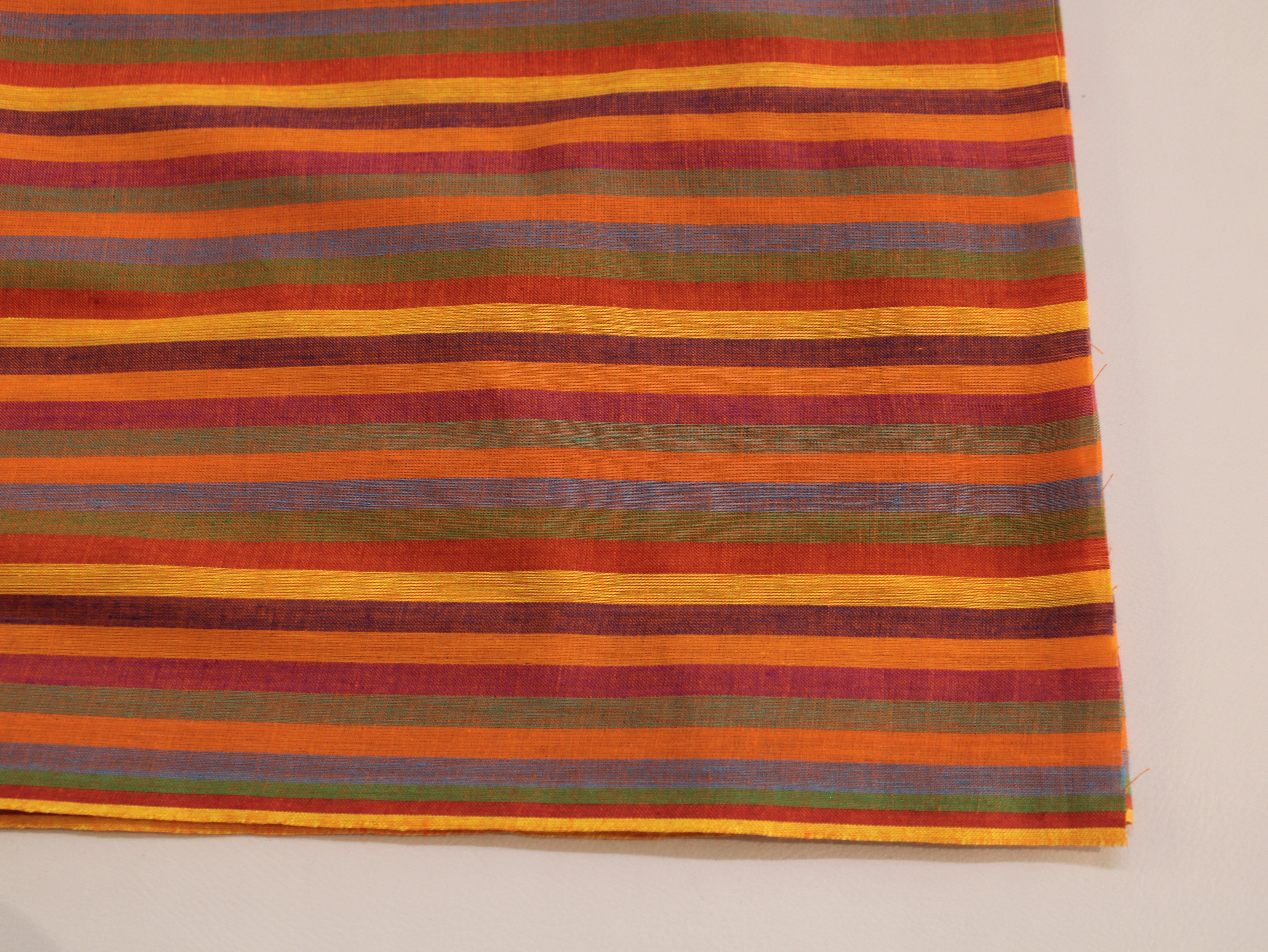 Pure Cotton Yarn-Dyed Handloom Multicolour Stripe Fabric | Autumn Ember | 44 Inch | Non-Washed | 80 GSM
