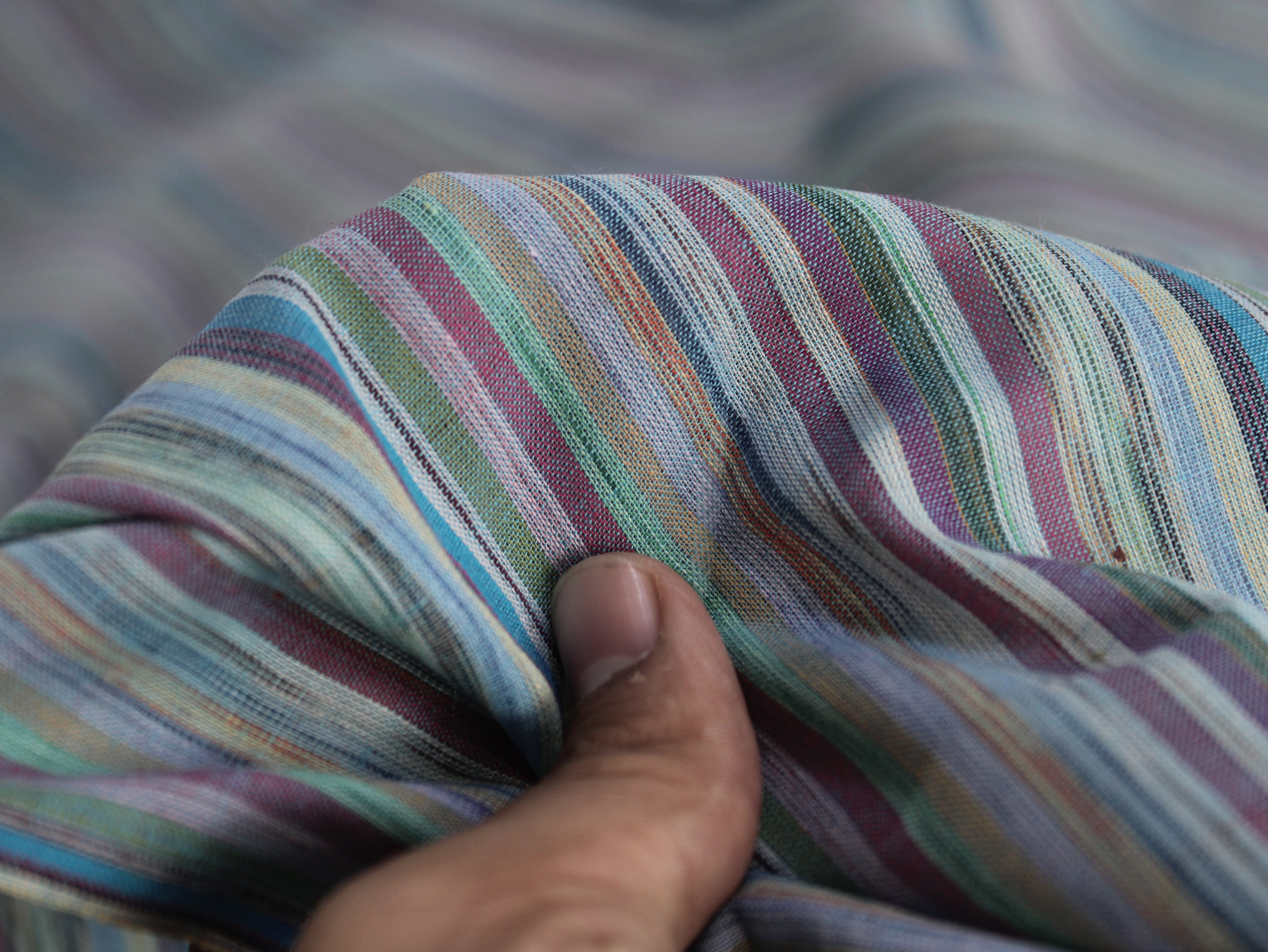 Pure Cotton Yarn-Dyed Handloom Multicolour Stripe Fabric | Misty Meadow | 44 Inch | Non-Washed | 80 GSM