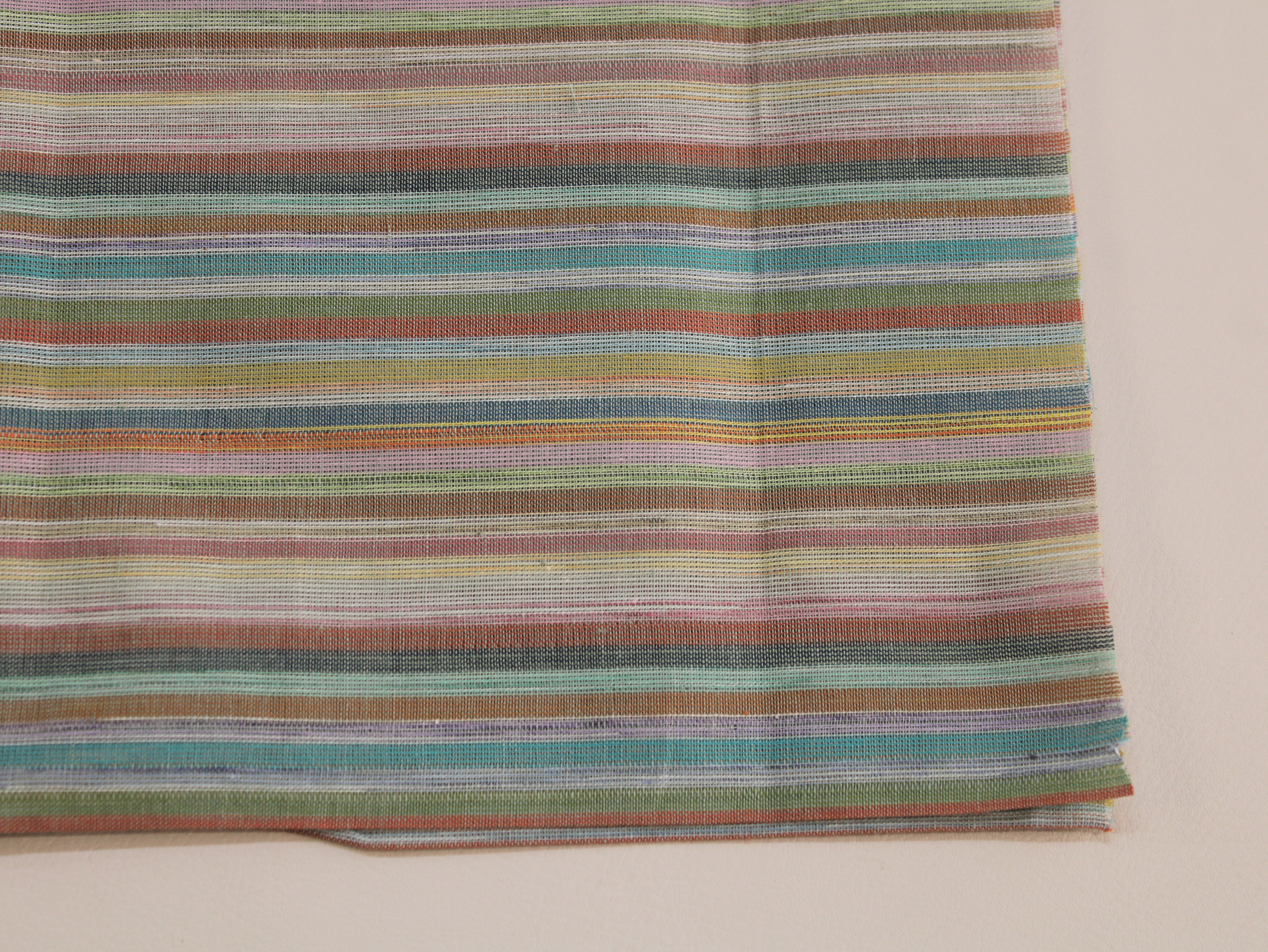 Pure Cotton Yarn-Dyed Handloom Multicolour Stripe Fabric | Sage Sunset | 44 Inch | Non-Washed | 80 GSM