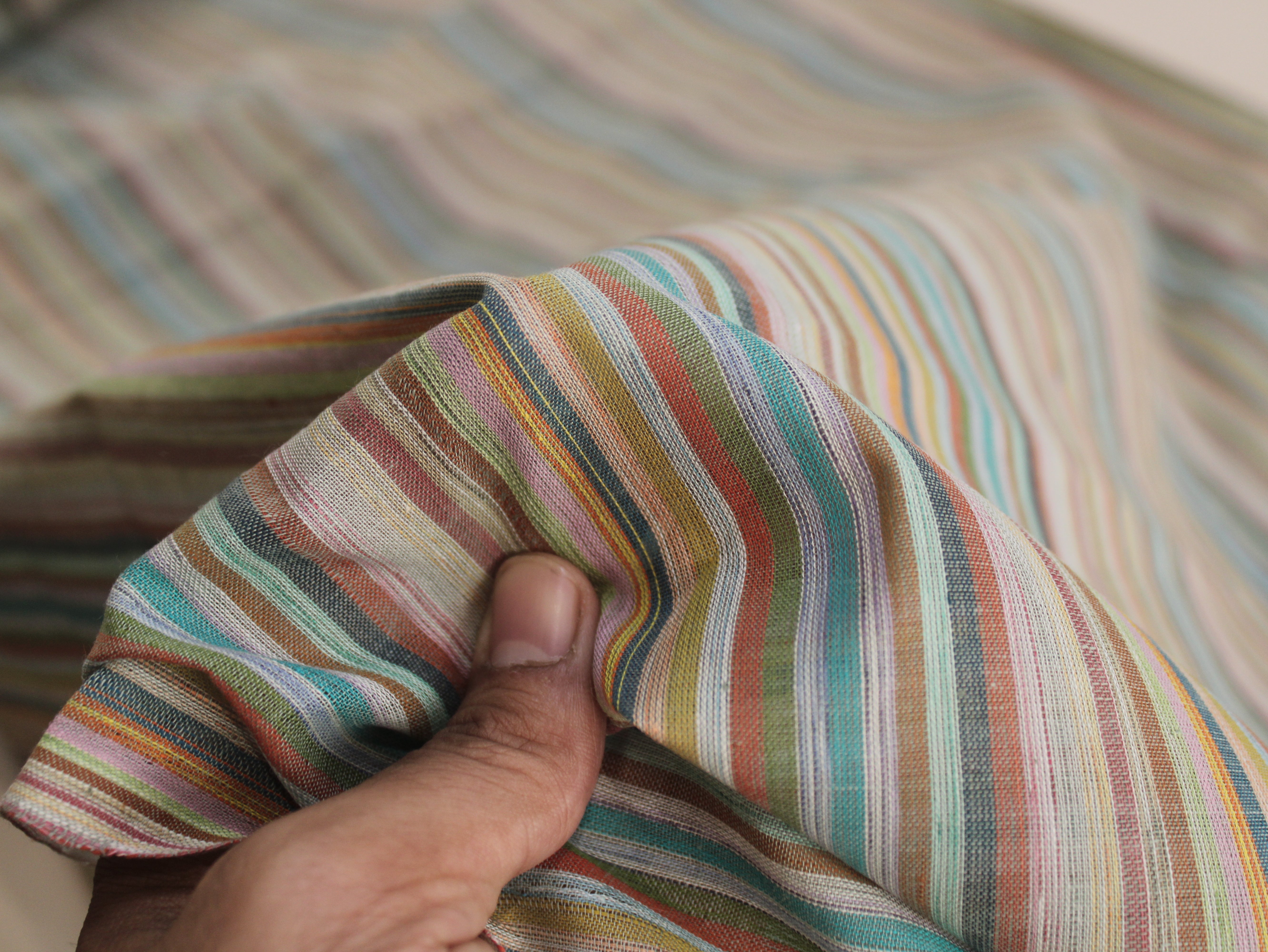 Pure Cotton Yarn-Dyed Handloom Multicolour Stripe Fabric | Sage Sunset | 44 Inch | Non-Washed | 80 GSM