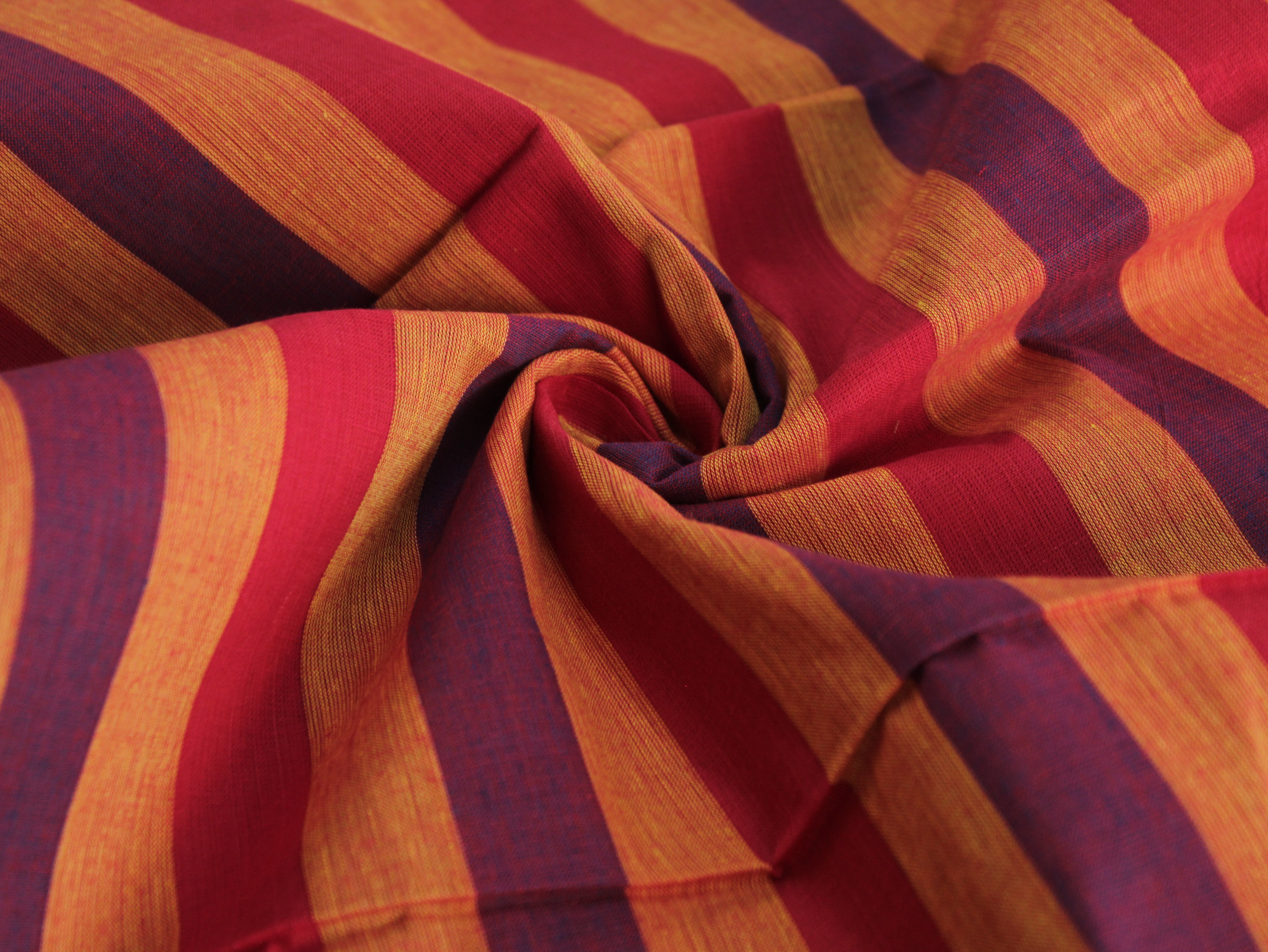 Pure Cotton Handloom Multicolour Stripe Fabric | Saffron Berry | 44 Inch | Non-Washed