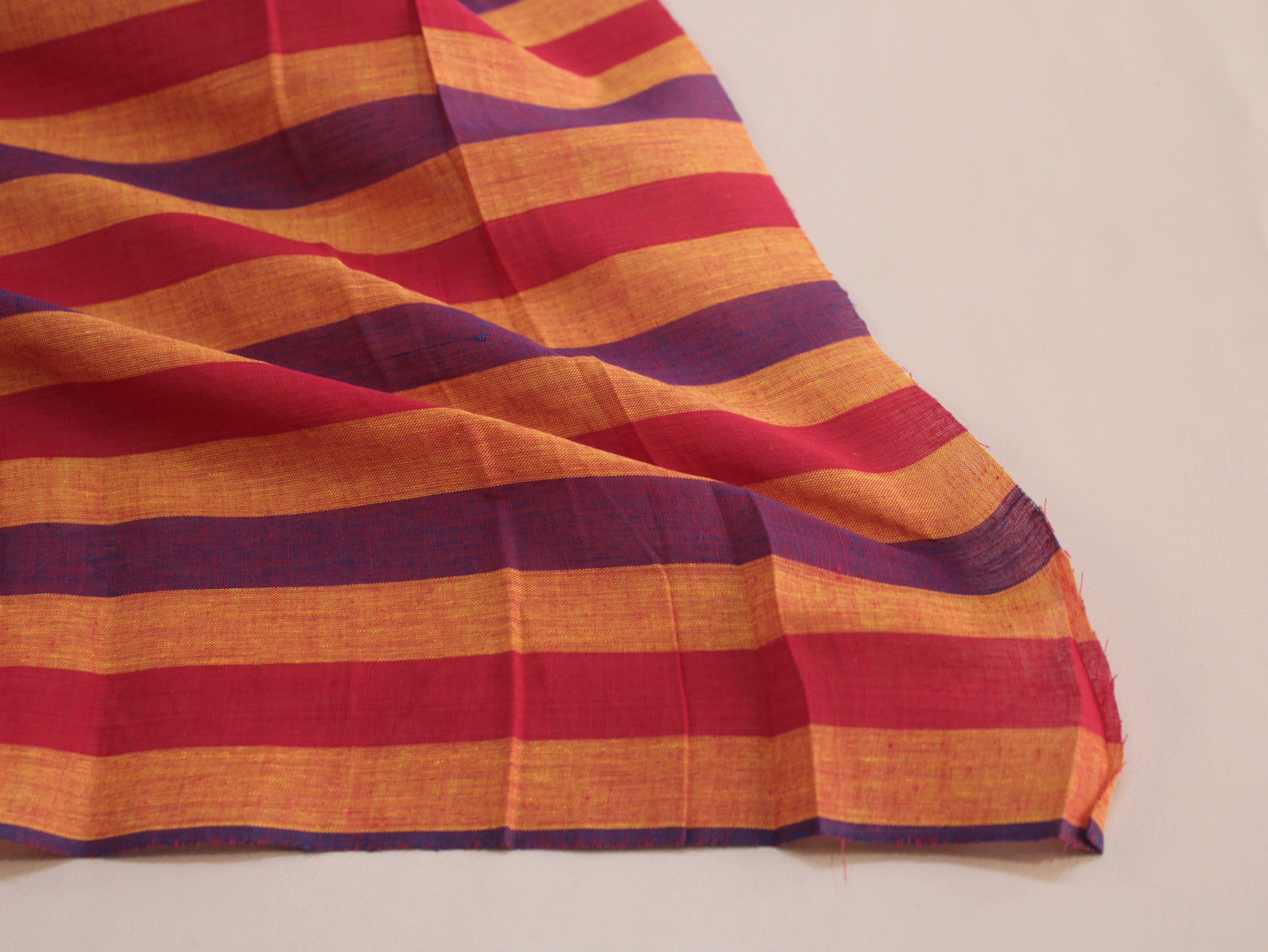 Pure Cotton Handloom Multicolour Stripe Fabric | Saffron Berry | 44 Inch | Non-Washed