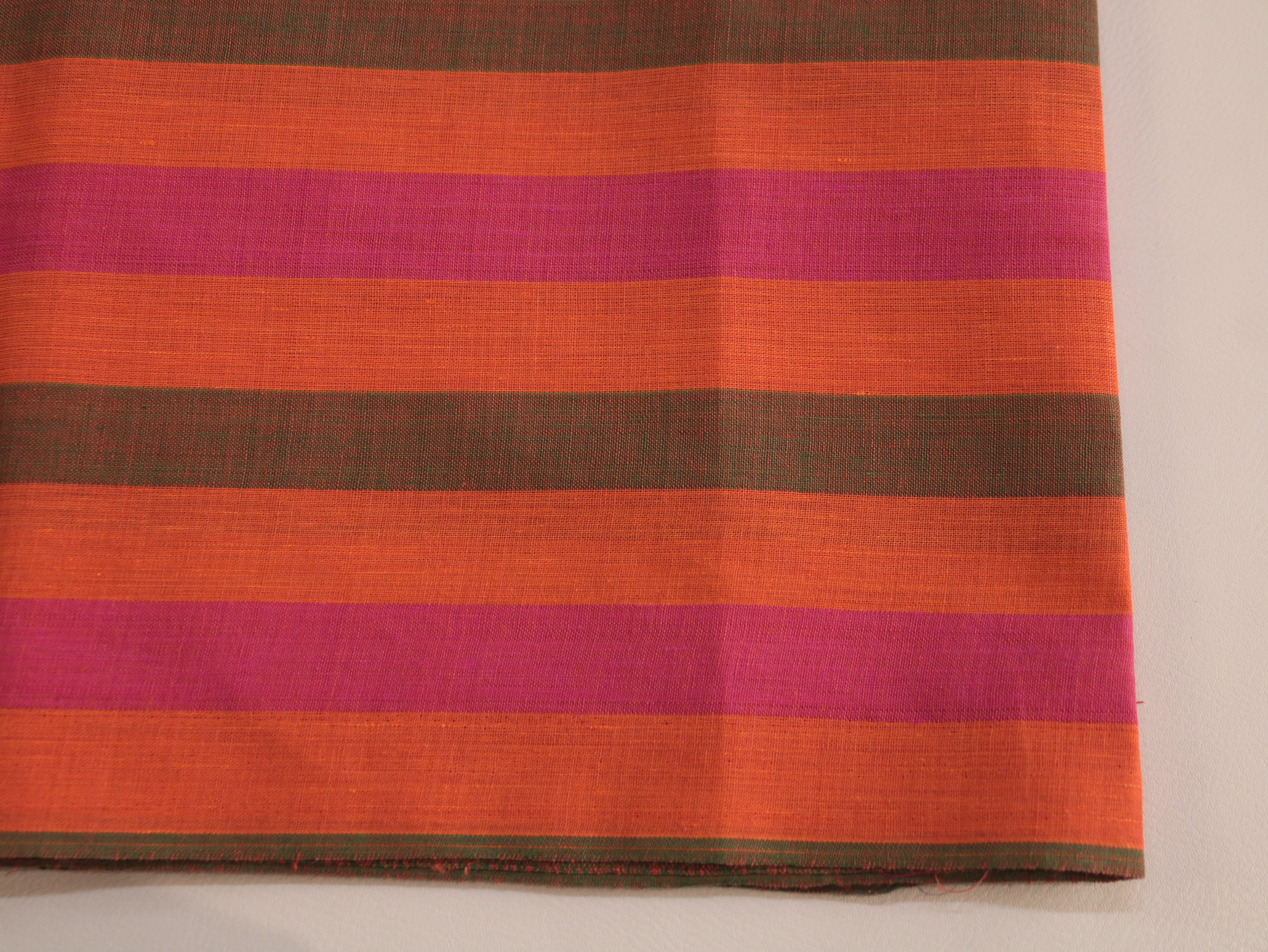 Pure Cotton Handloom Multicolour Stripe Fabric | Flame Fuchsia | 44 Inch | Non-Washed