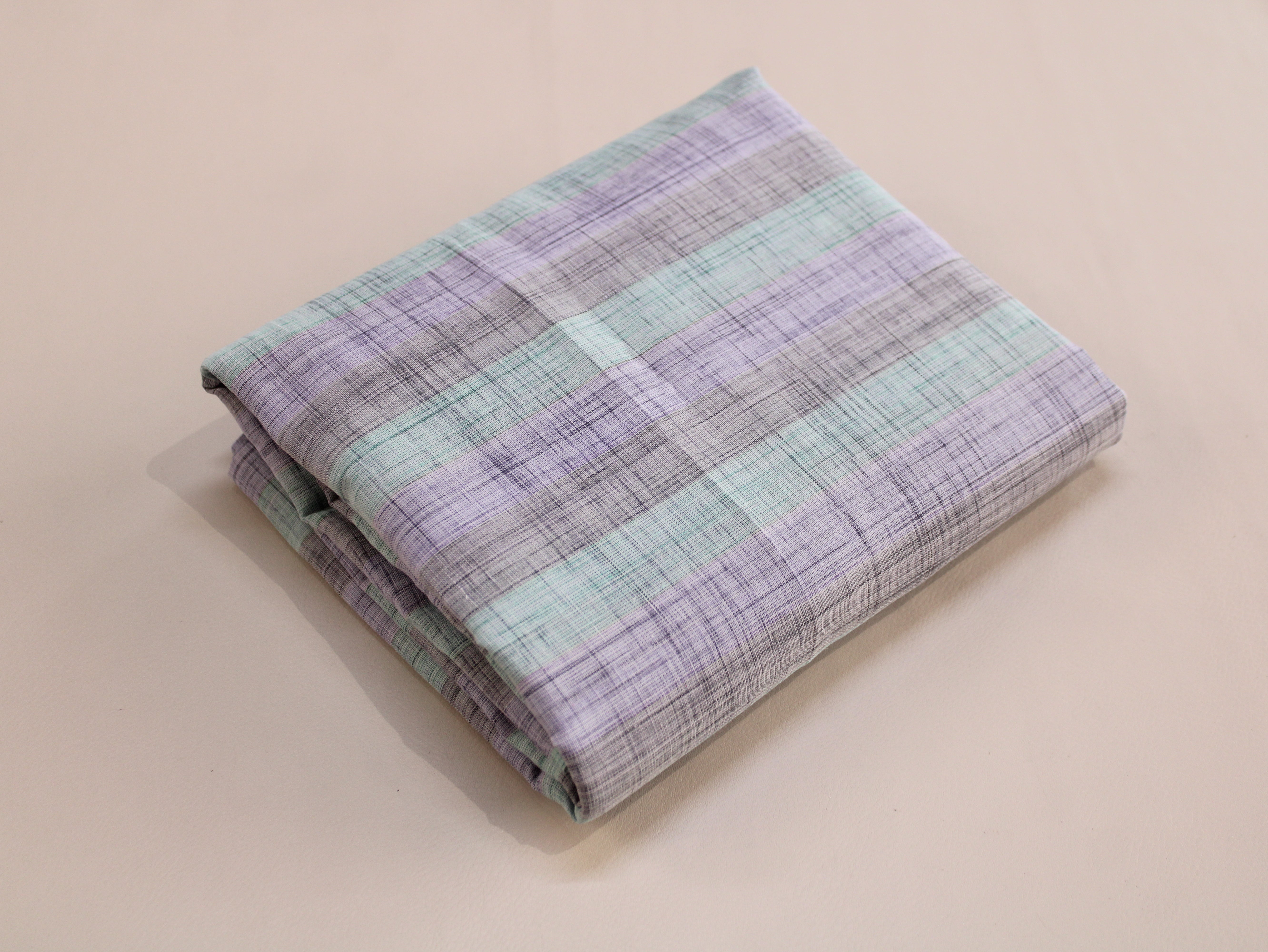 Pure Cotton Handloom Multicolour Stripe Fabric | Lilac Mint | 44 Inch | Non-Washed | 80 GSM