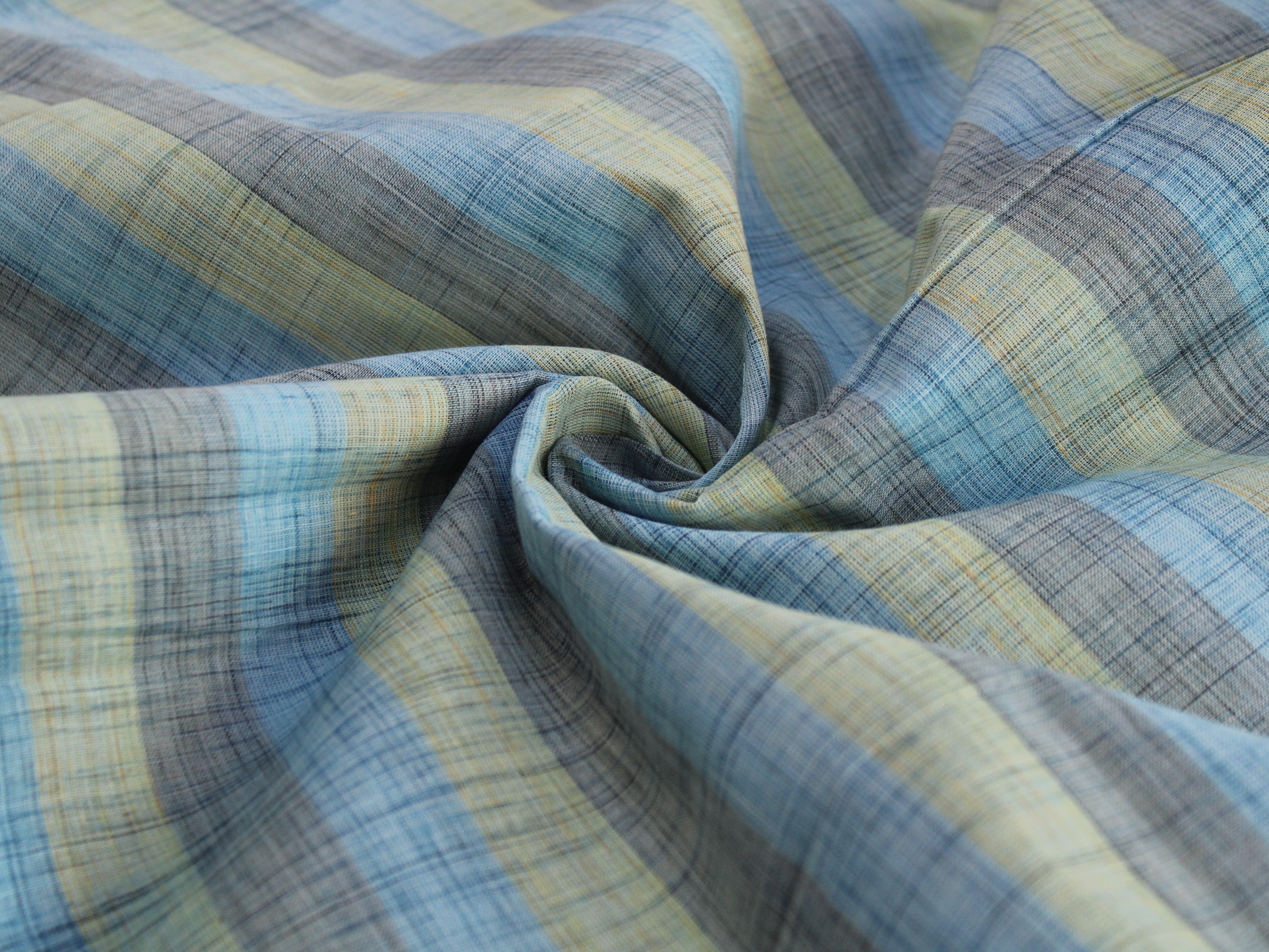Pure Cotton Handloom Multicolour Stripe Fabric | Lemon Sky | 44 Inch | Non-Washed | 80 GSM