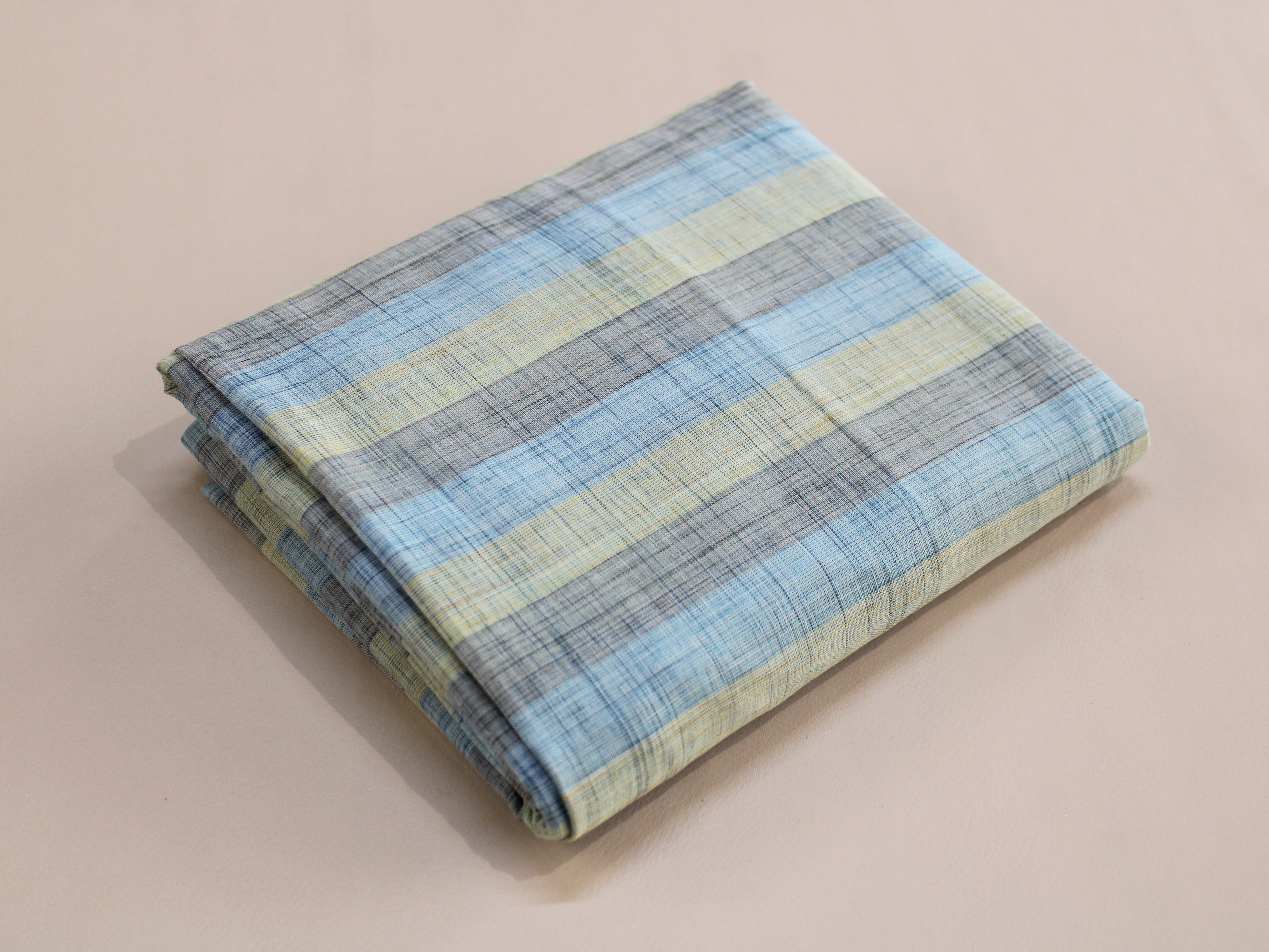 Pure Cotton Handloom Multicolour Stripe Fabric | Lemon Sky | 44 Inch | Non-Washed | 80 GSM