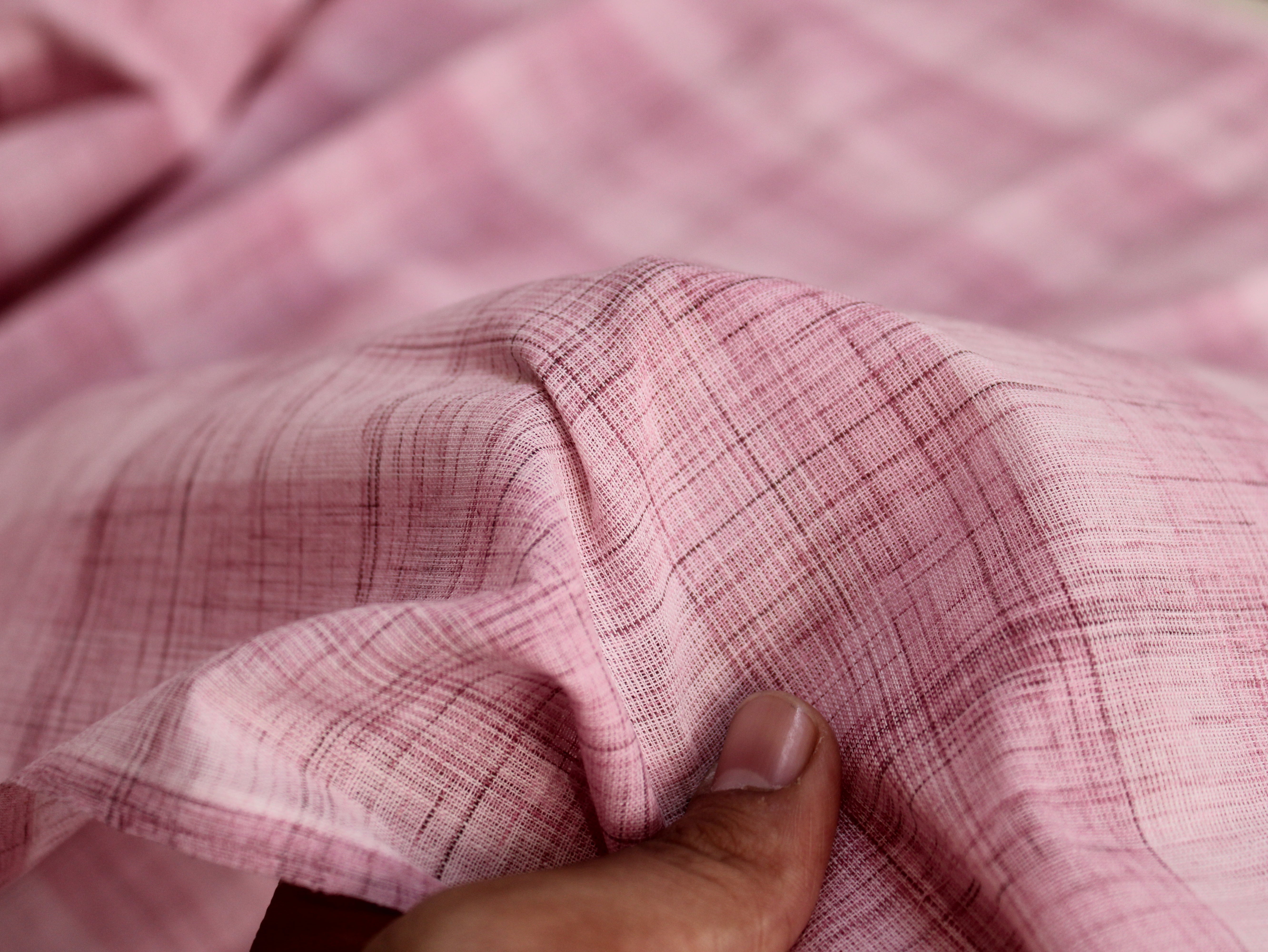 Pure Cotton Handloom Textured Fabric | Rose Quartz | 44 Inch | Non-Washed | 80 GSM