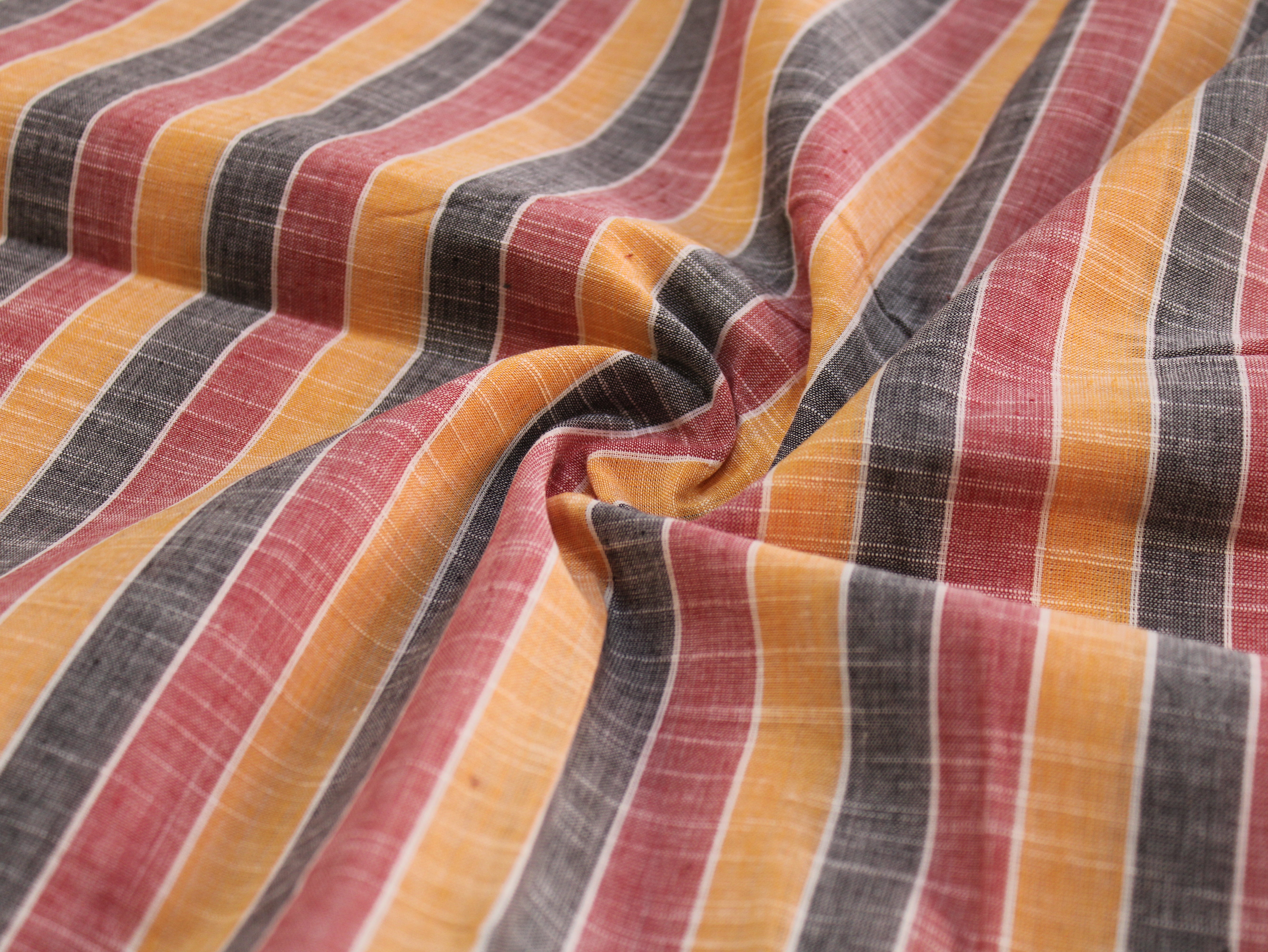 Pure Cotton Handloom Multicolour Stripe Fabric | Yellow Pink Black | 44 Inch | Non-Washed | 100 GSM
