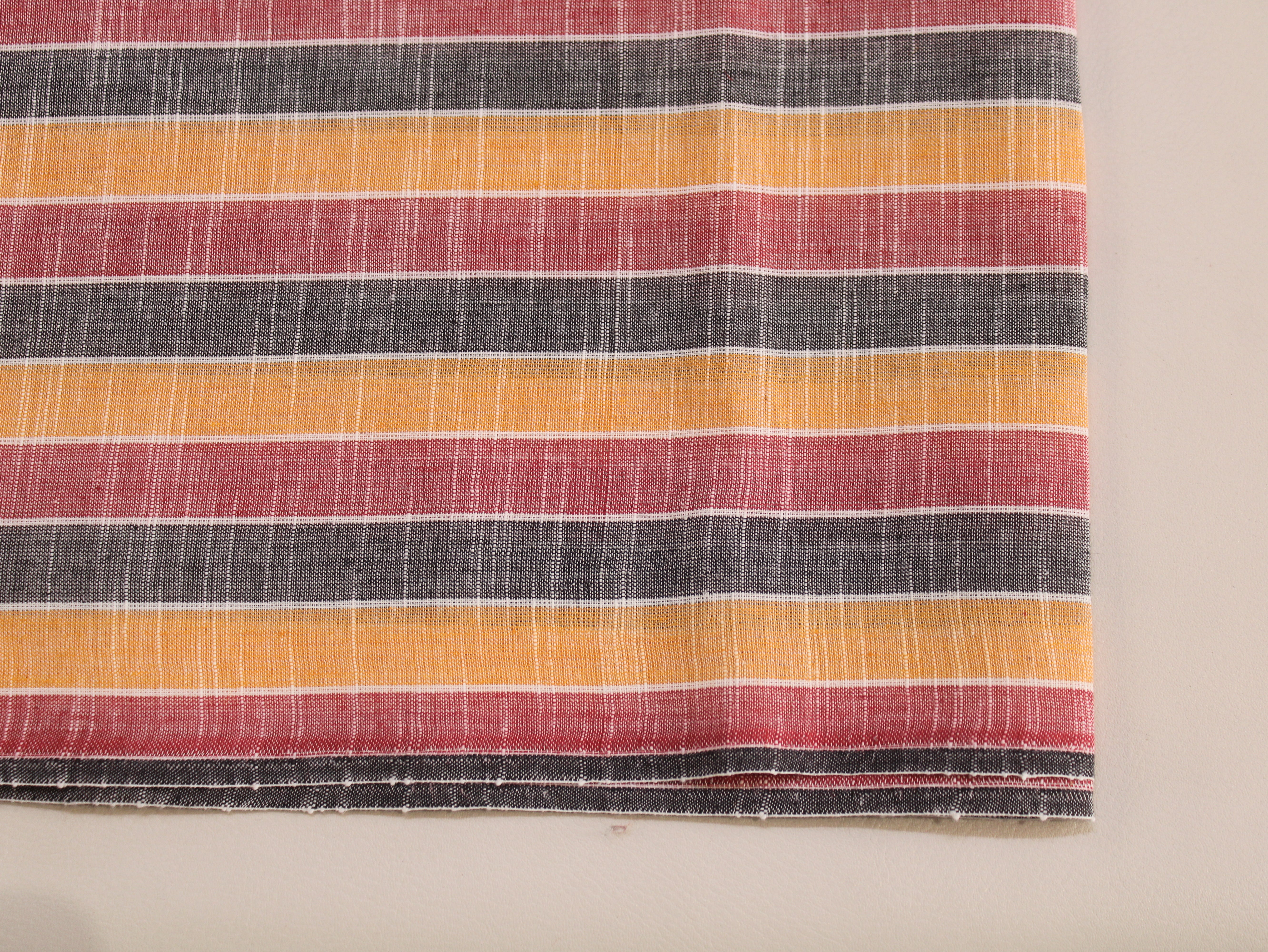 Pure Cotton Handloom Multicolour Stripe Fabric | Yellow Pink Black | 44 Inch | Non-Washed | 100 GSM