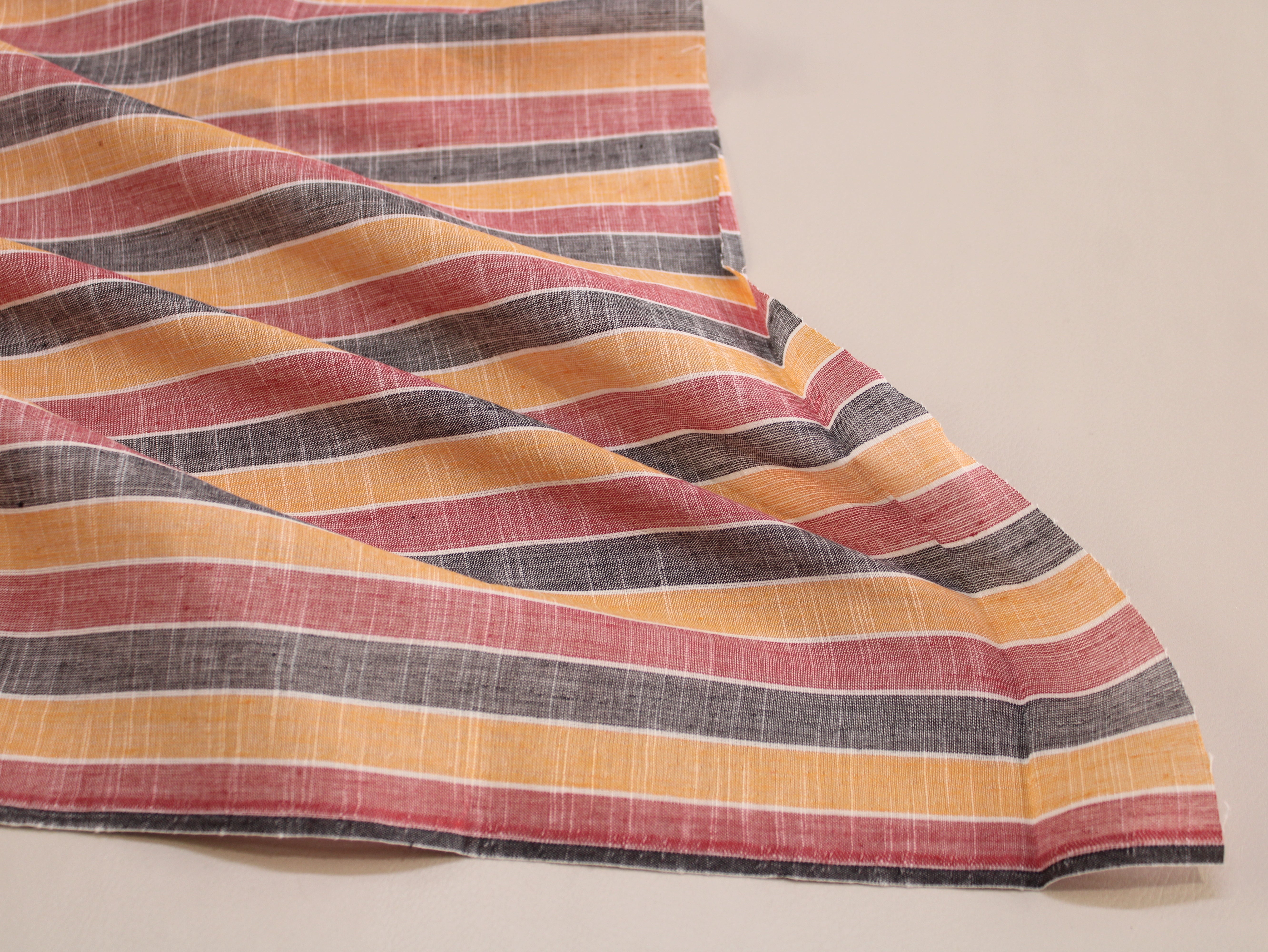 Pure Cotton Handloom Multicolour Stripe Fabric | Yellow Pink Black | 44 Inch | Non-Washed | 100 GSM