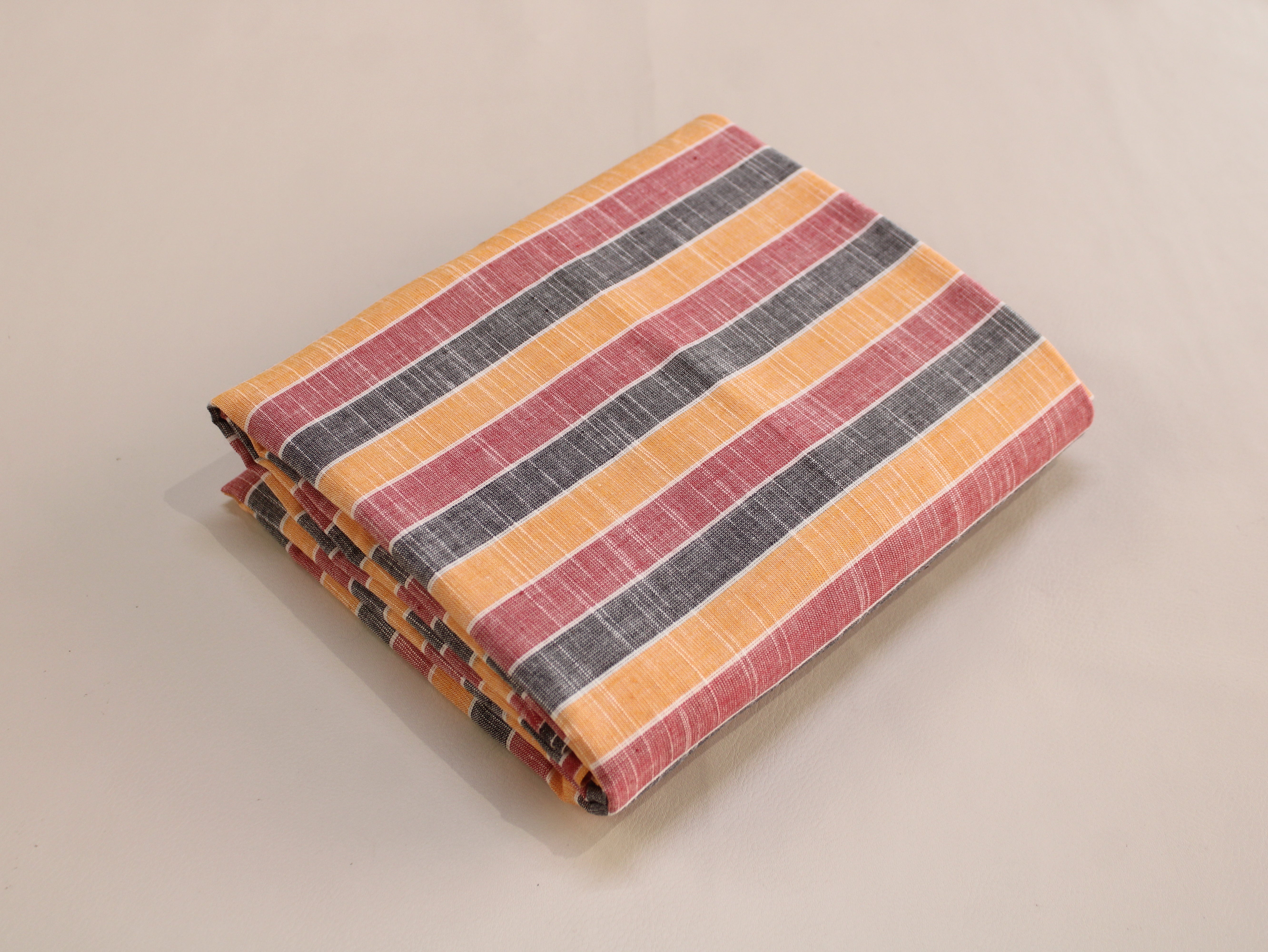 Pure Cotton Handloom Multicolour Stripe Fabric | Yellow Pink Black | 44 Inch | Non-Washed | 100 GSM