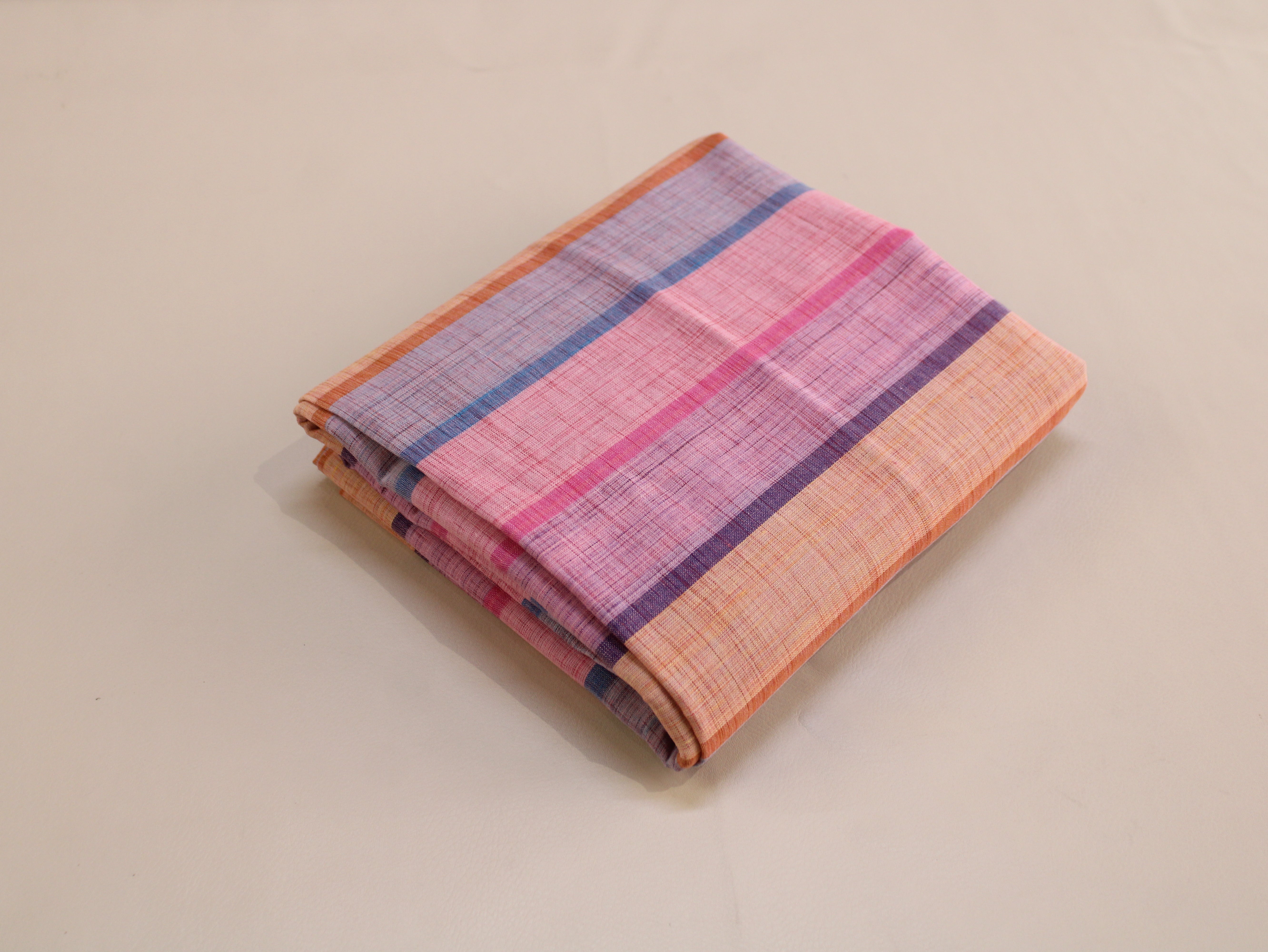 Pure Cotton Handloom Multicolour Stripe Fabric | Pink Purple Blue Orange | 44 Inch | Non-Washed | 100 GSM