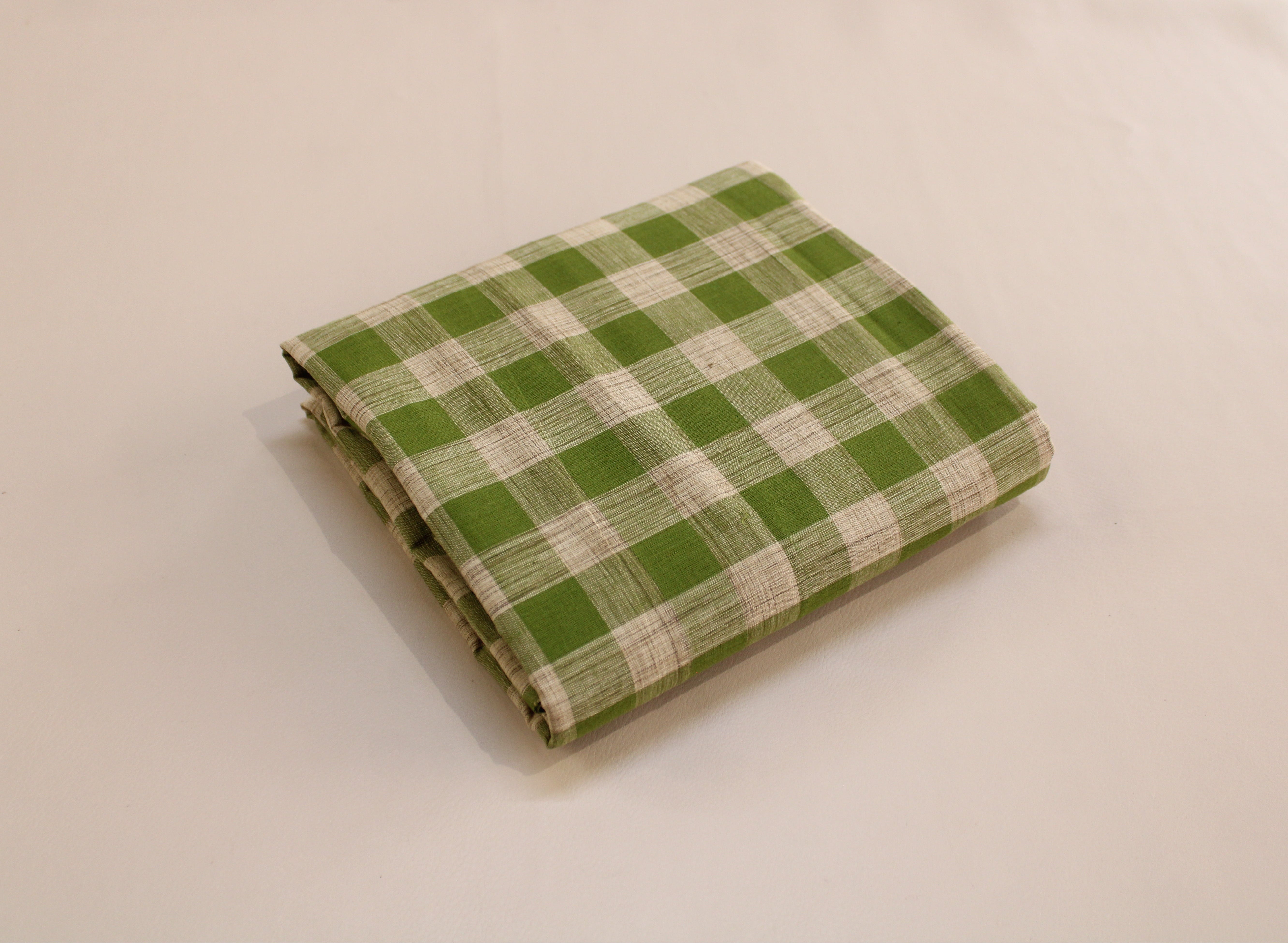 Pure Cotton Yarn-Dyed Handloom Gingham Check Fabric | Green Brown | 44 Inch | Washed | 100 GSM