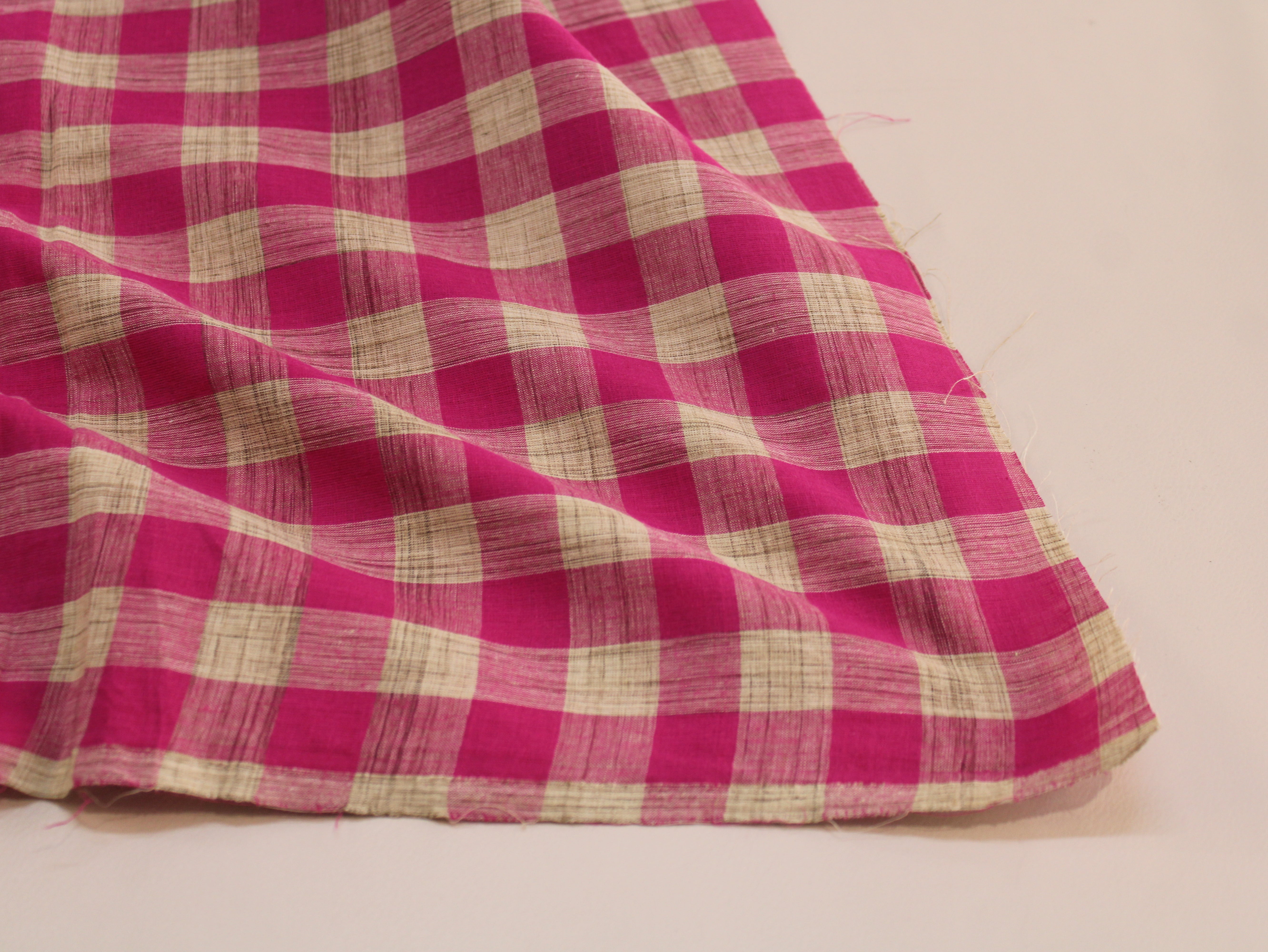 Pure Cotton Yarn-Dyed Handloom Gingham Check Fabric | Pink Brown | 44 Inch | Washed | 100 GSM
