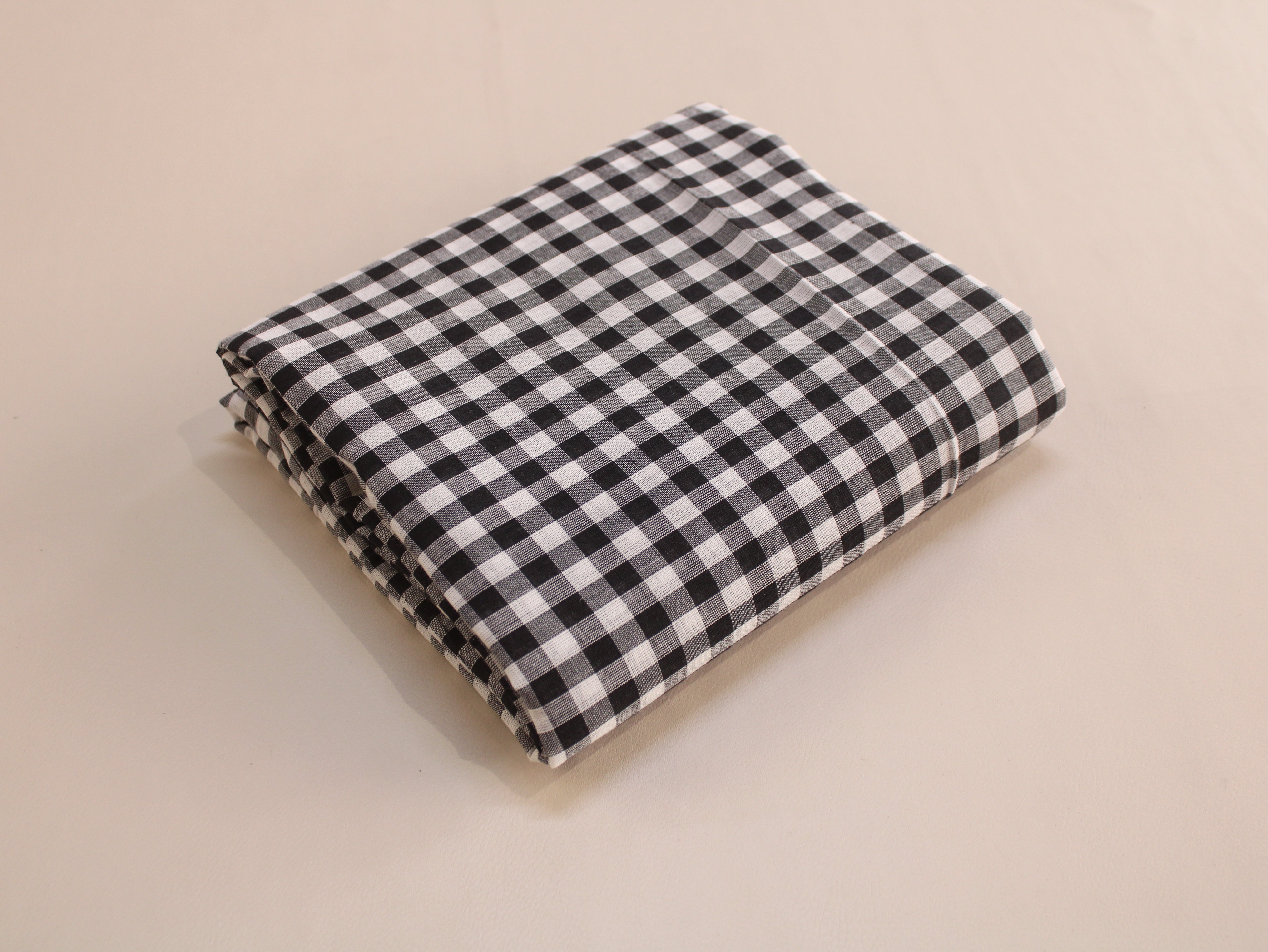 Pure Cotton Handloom Gingham Check Fabric | Black White | 44 Inch | Non-Washed | 100 GSM